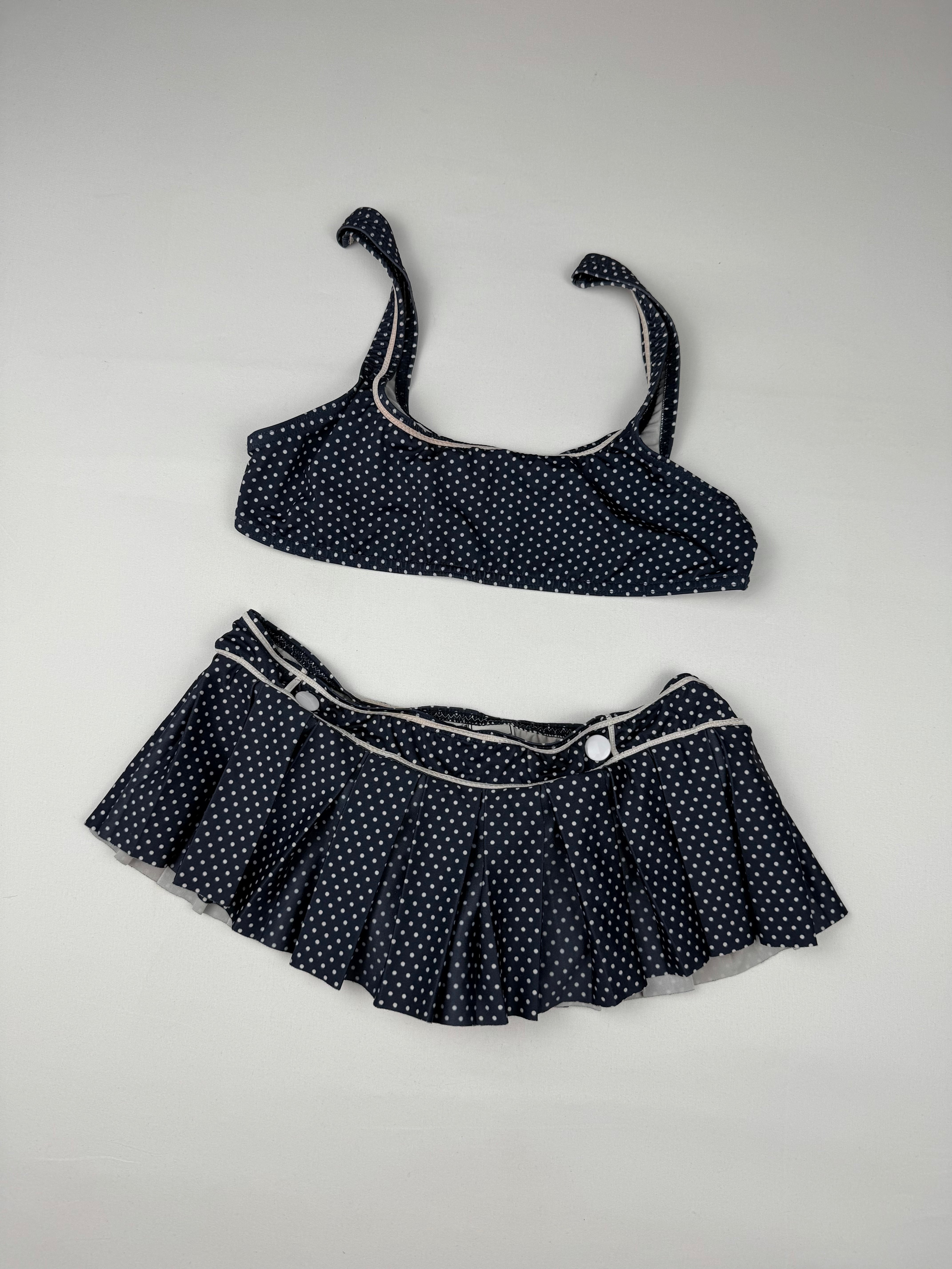 Navy polka dots mini skirt bikini set (XS)