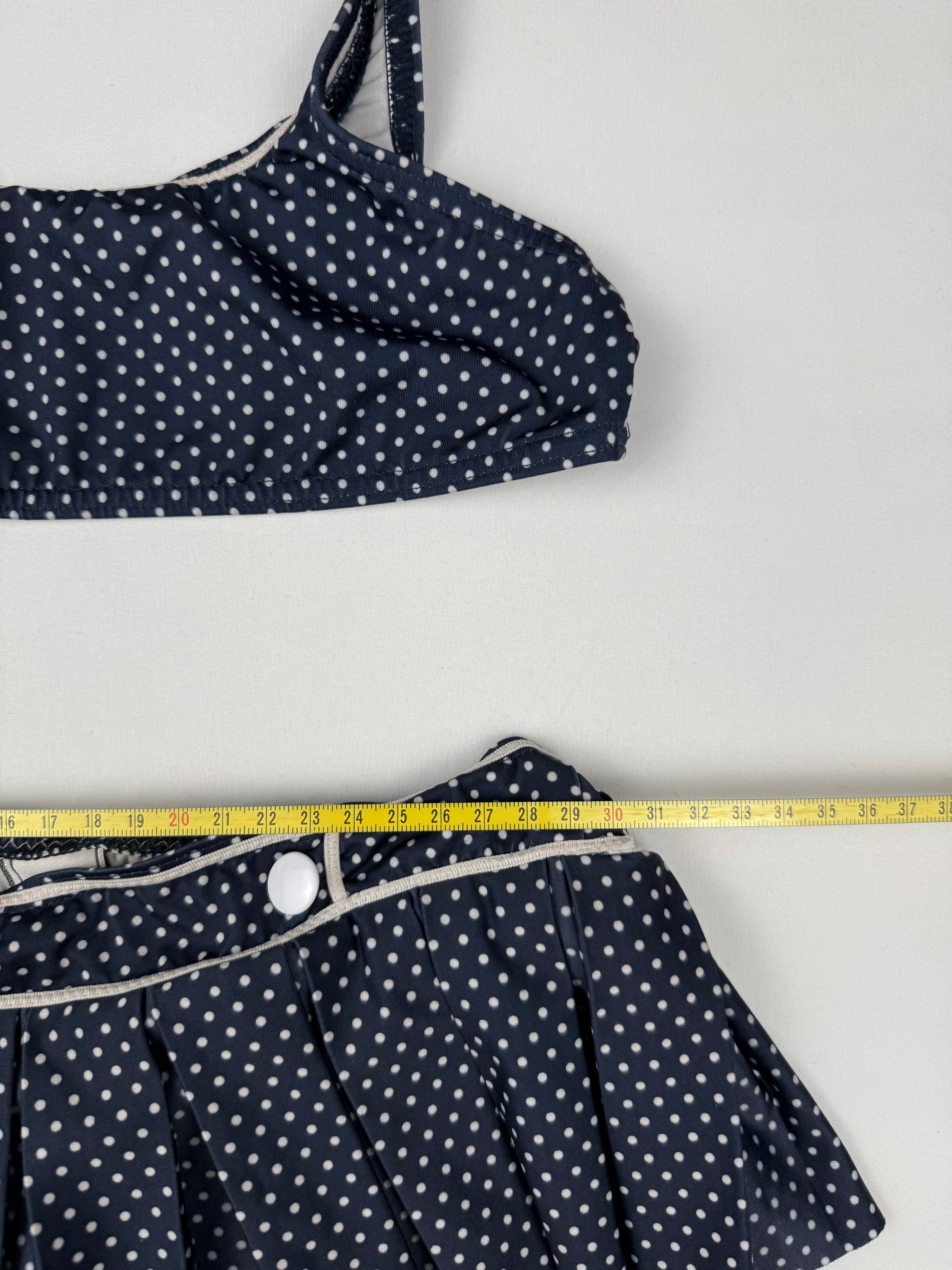 Navy polka dots mini skirt bikini set (XS)