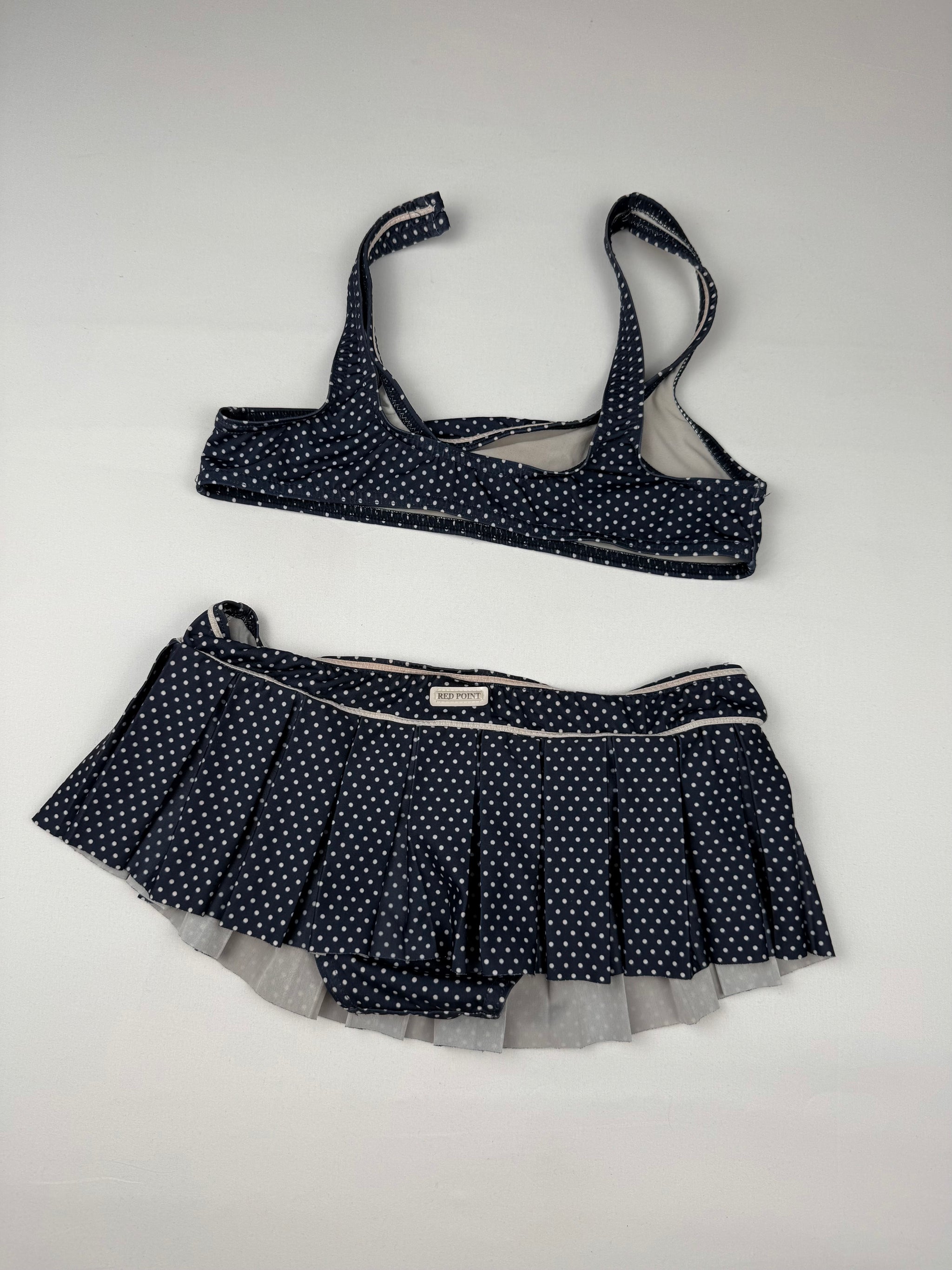 Navy polka dots mini skirt bikini set (XS)