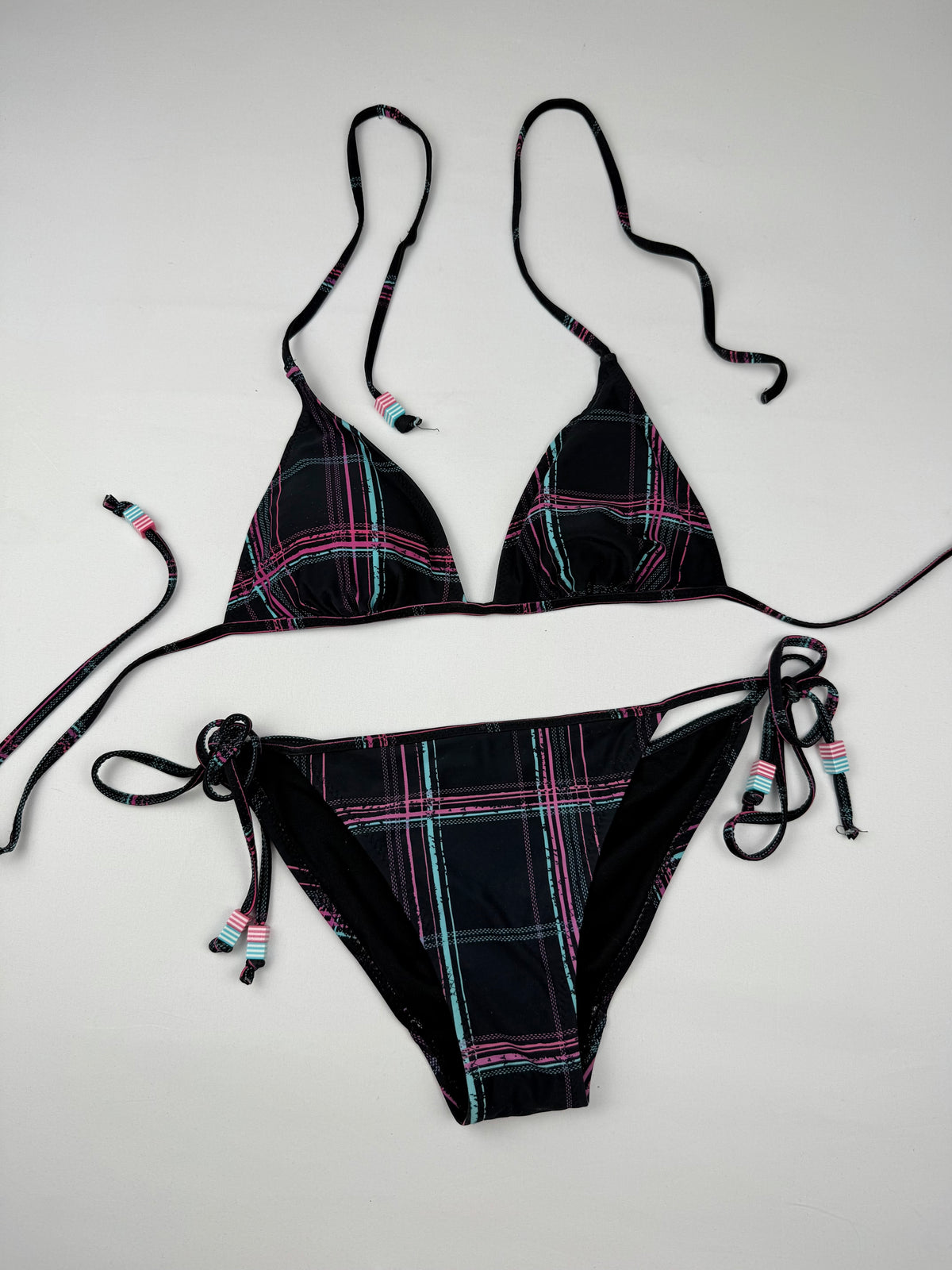 Black check print bikini set (M)