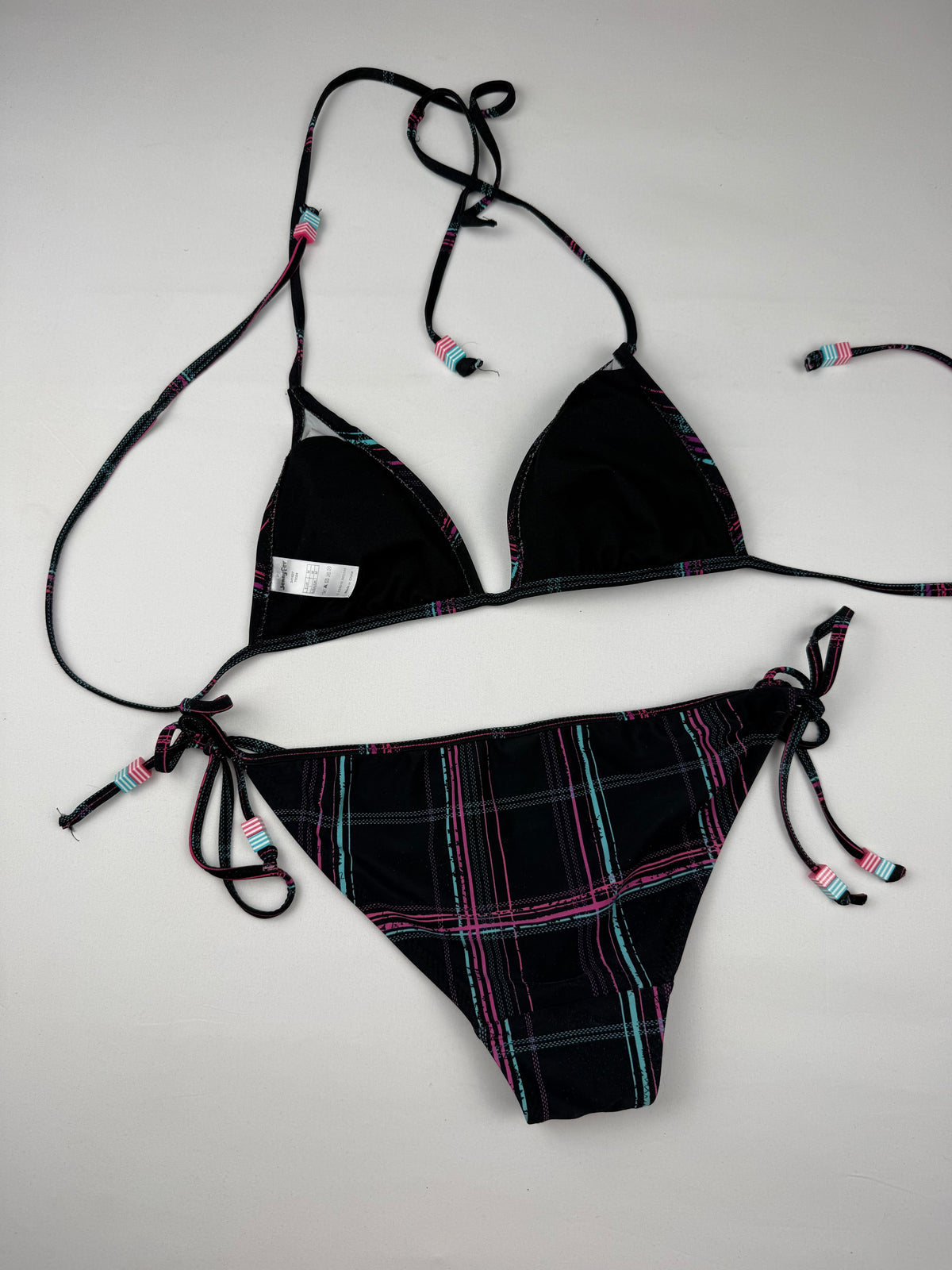 Black check print bikini set (M)