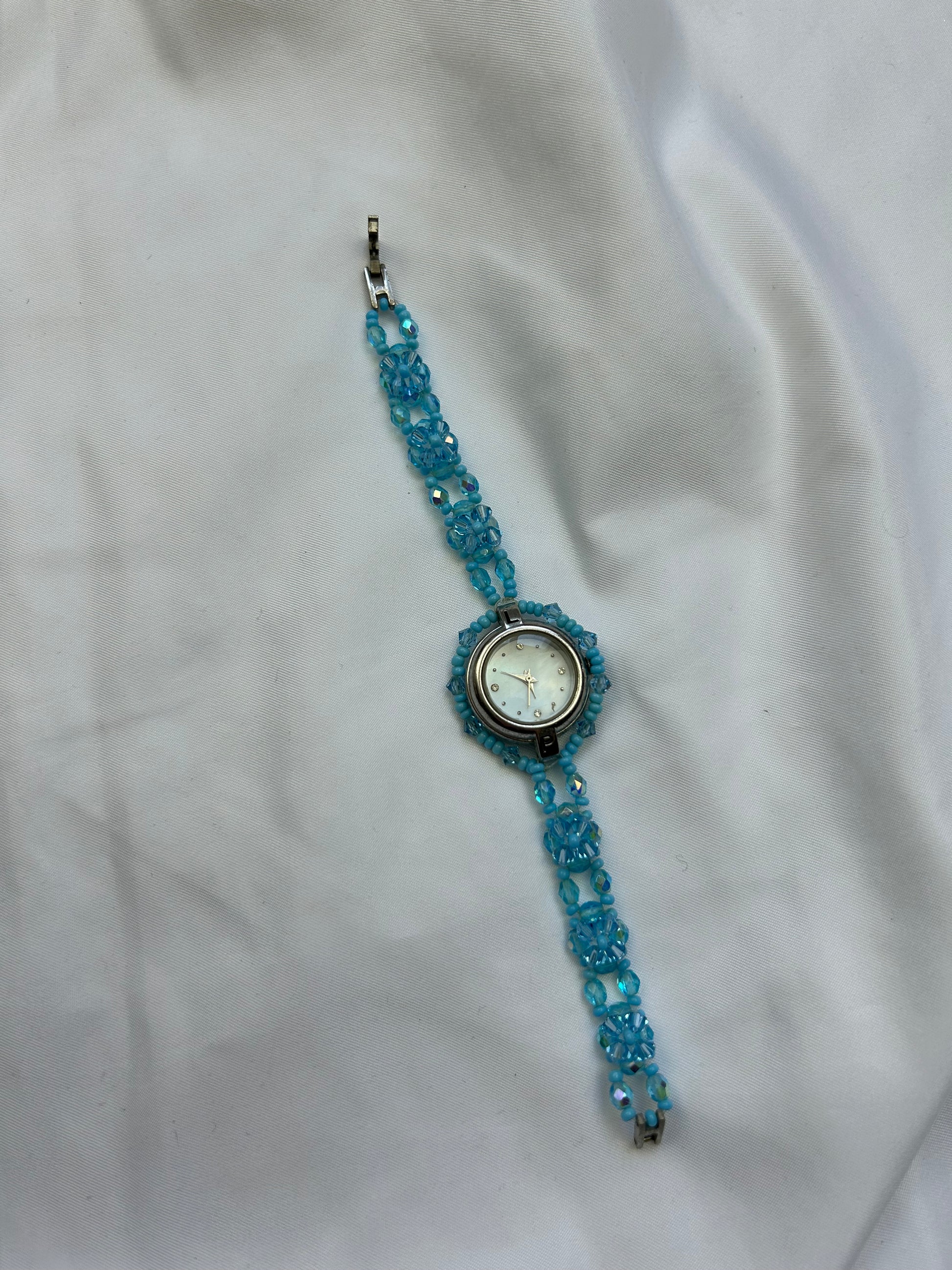 Vintage silver pearls inox bracelet jewelry watch