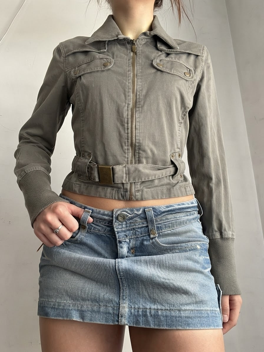 Khaki 100% cotton tight fit jacket (M)
