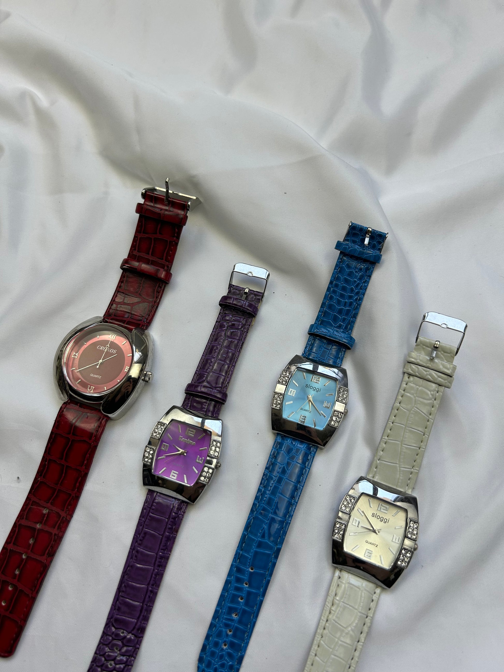 Vintage purple leather inox bracelet jewelry watch