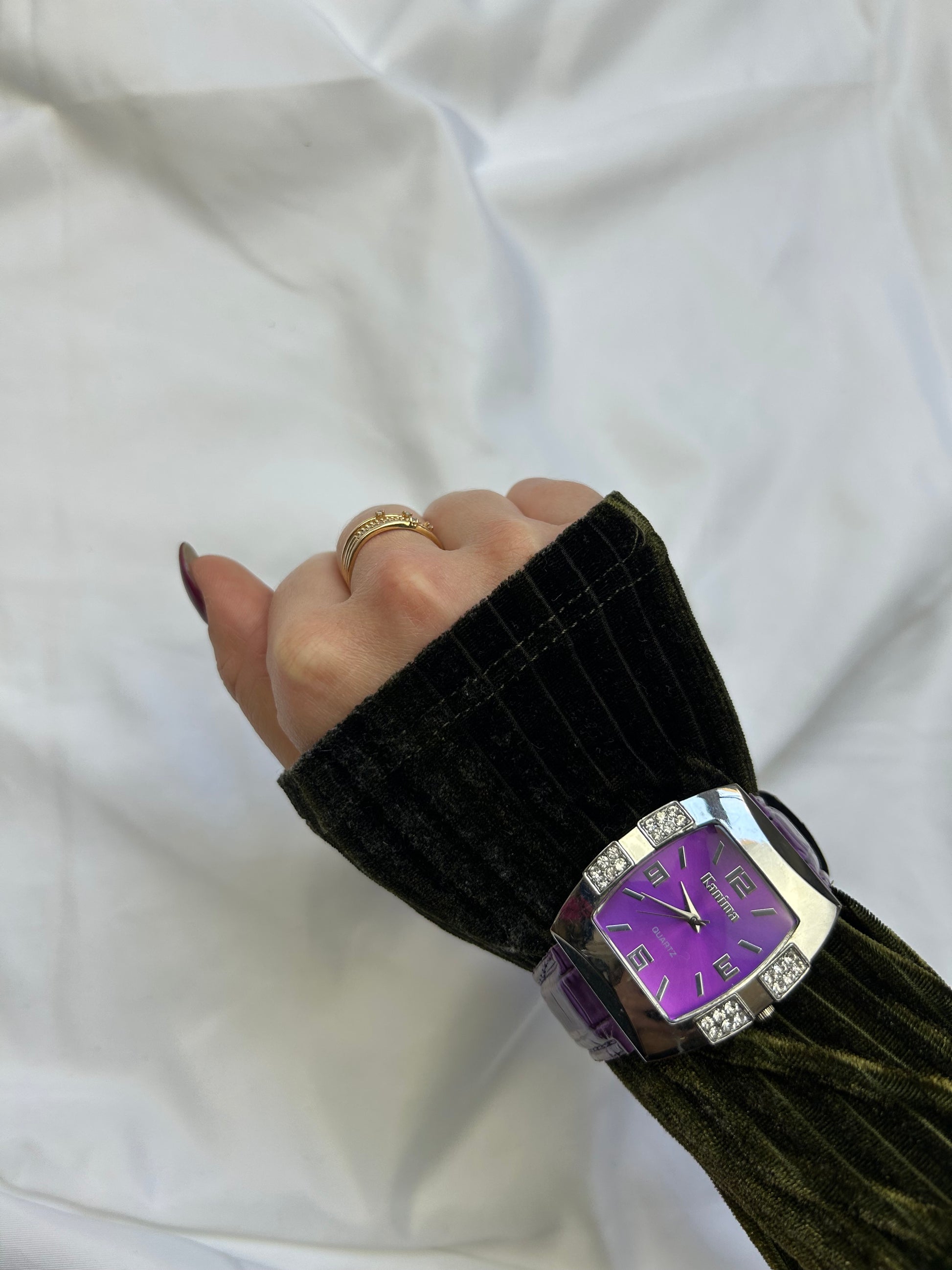 Vintage purple leather inox bracelet jewelry watch