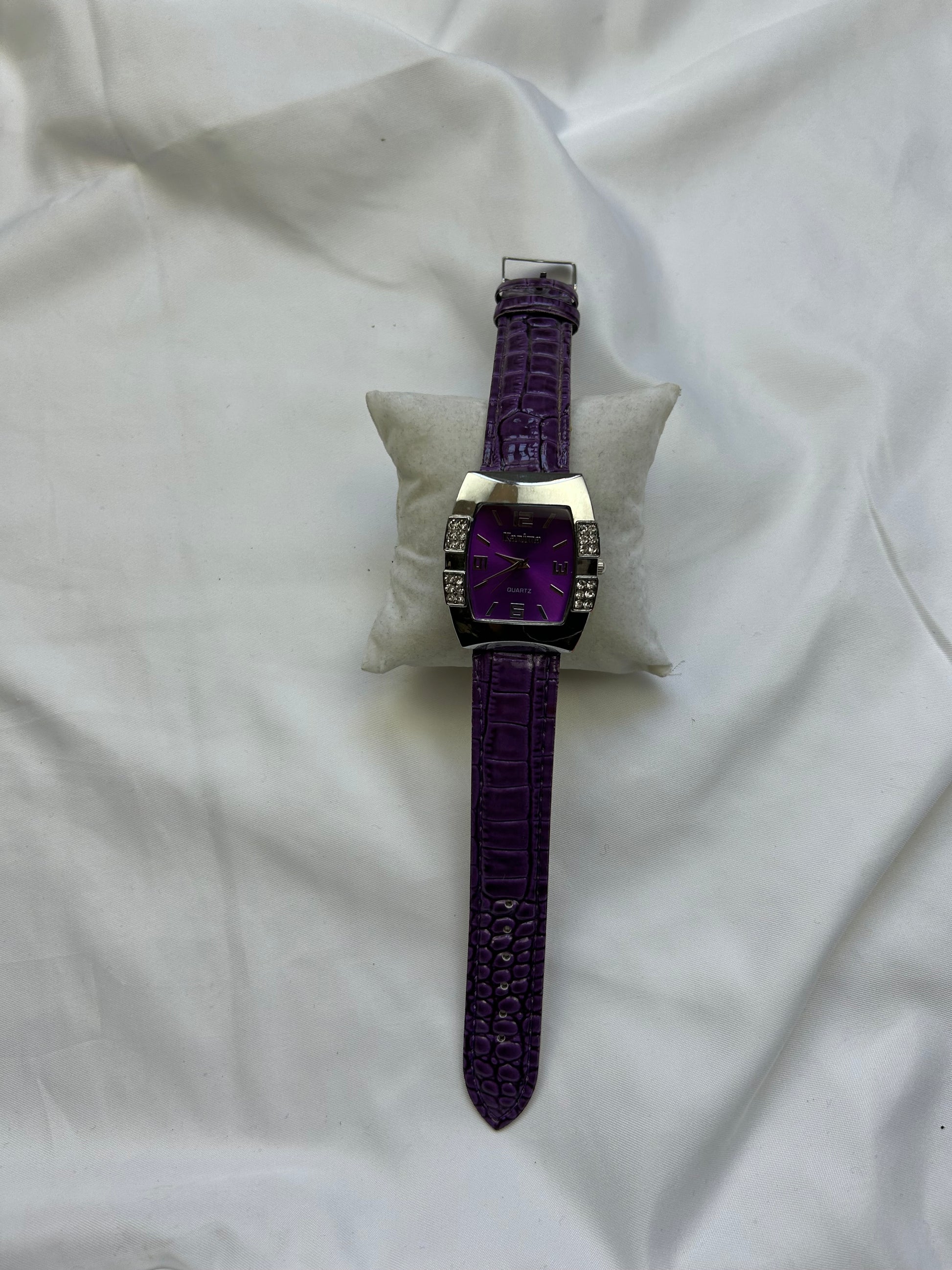 Vintage purple leather inox bracelet jewelry watch