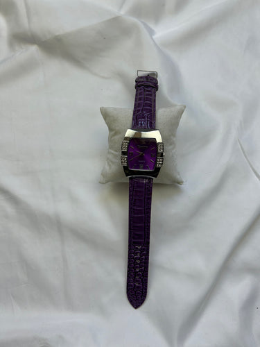 Vintage purple leather inox bracelet jewelry watch