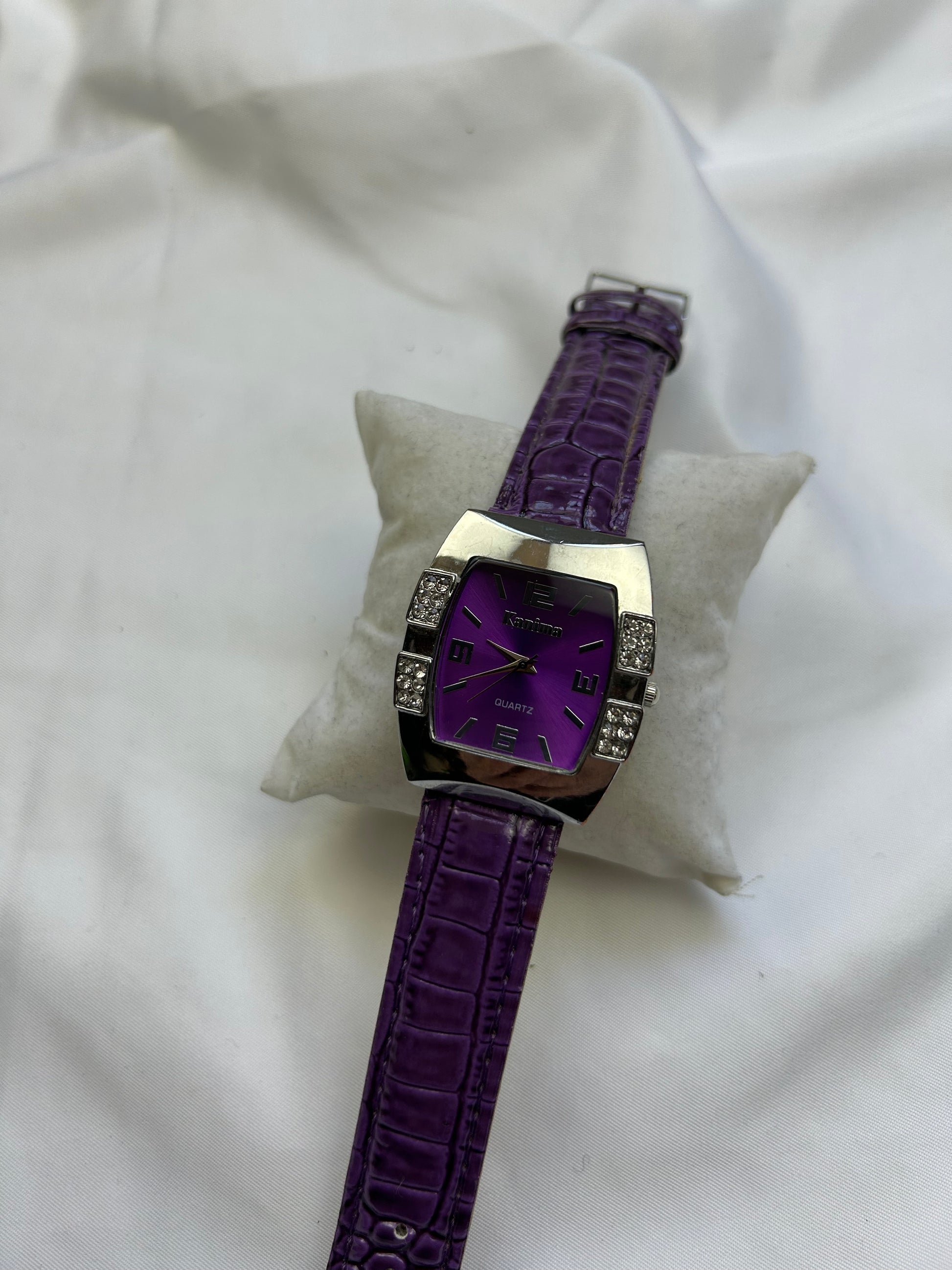 Vintage purple leather inox bracelet jewelry watch