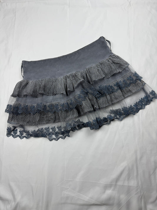 Grey mesh & cotton pleated low rise mini skirt (M)