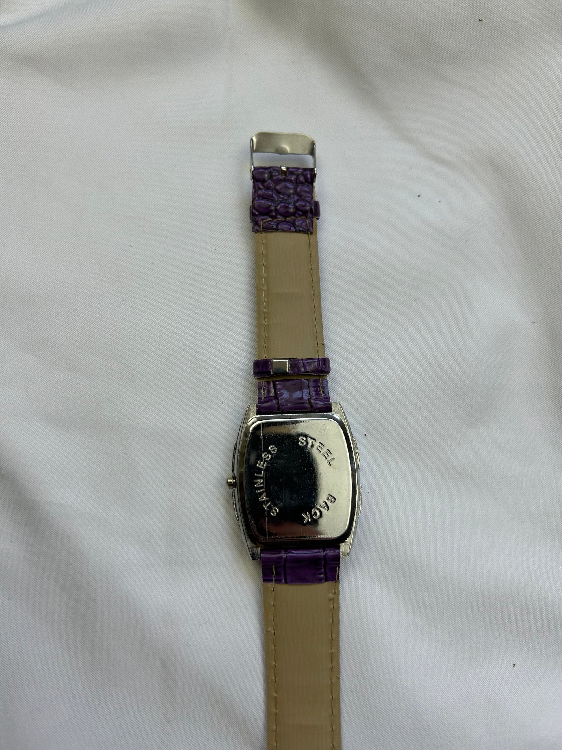 Vintage purple leather inox bracelet jewelry watch
