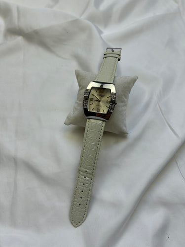 Vintage white leather inox bracelet jewelry watch