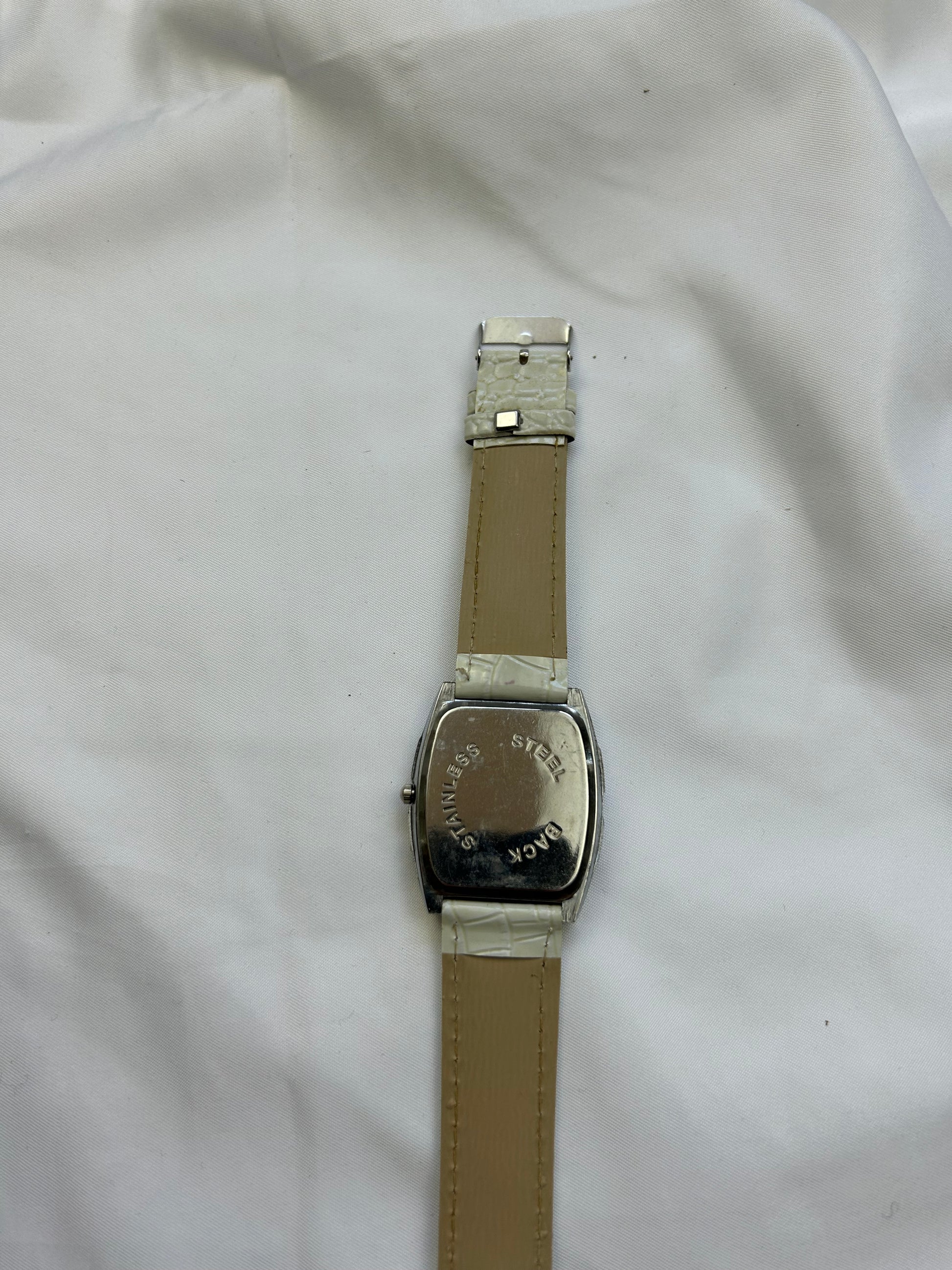 Vintage white leather inox bracelet jewelry watch