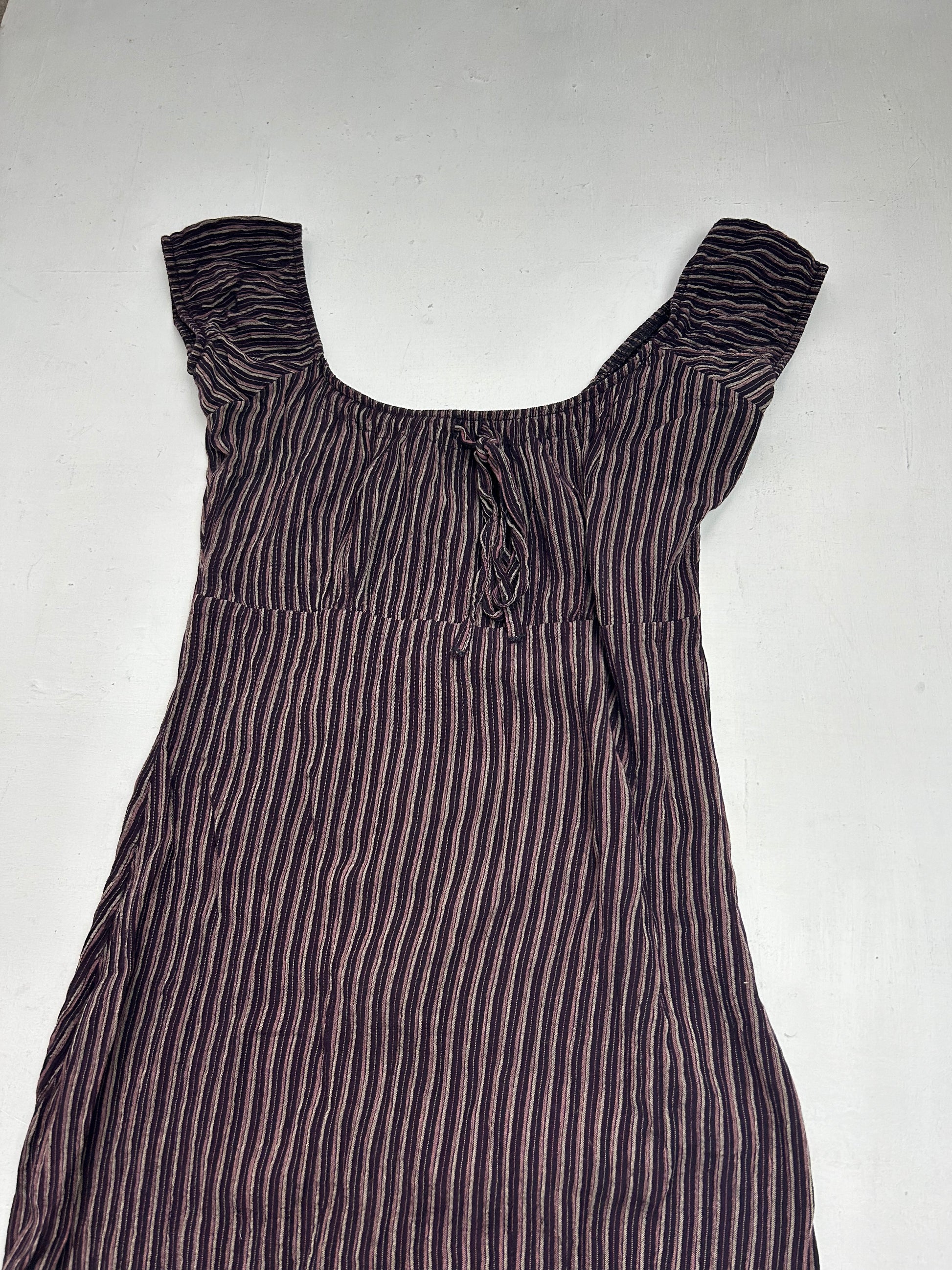 Brown striped bardot mini dress (XS)