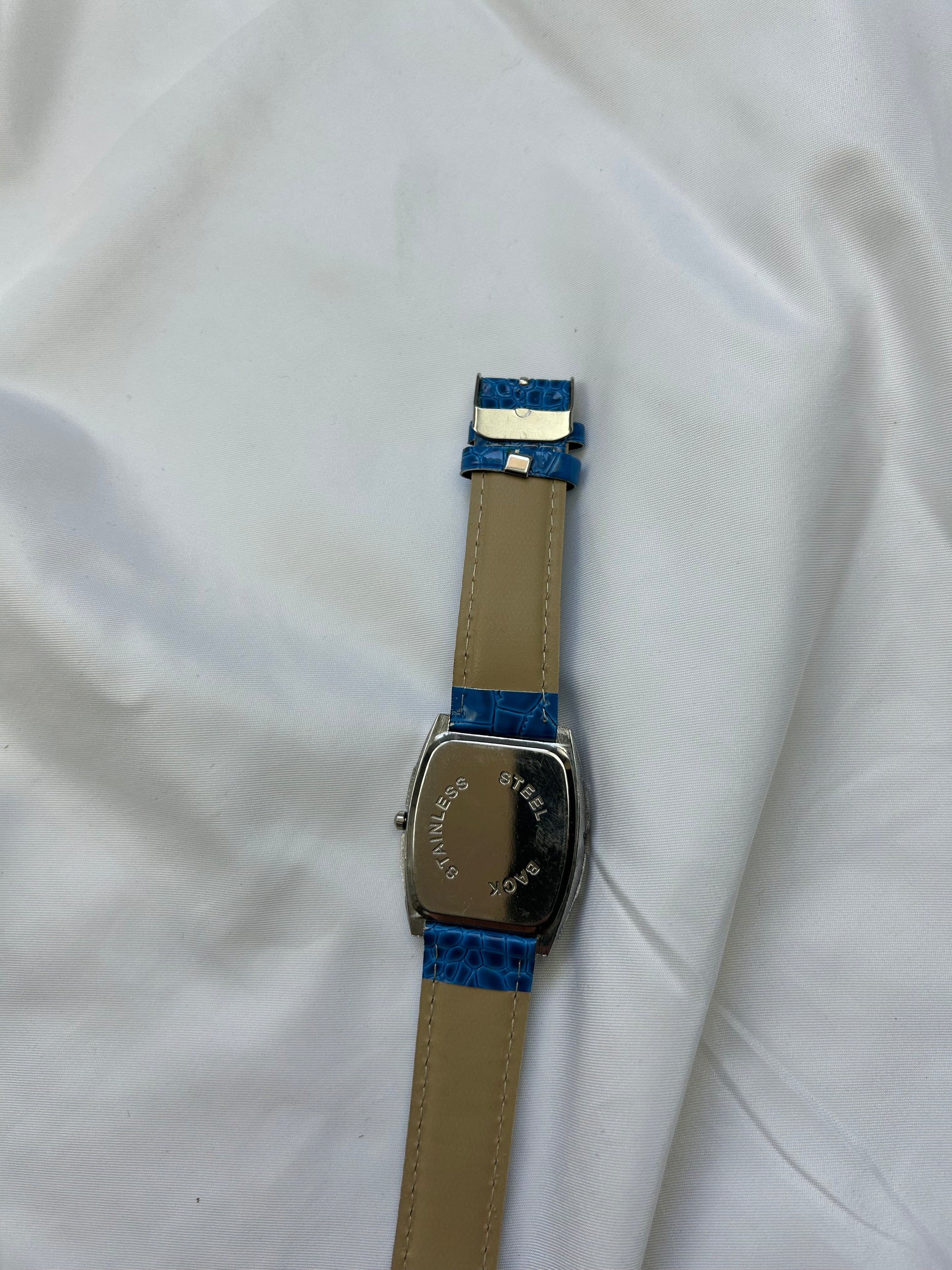 Vintage blue leather inox bracelet jewelry watch