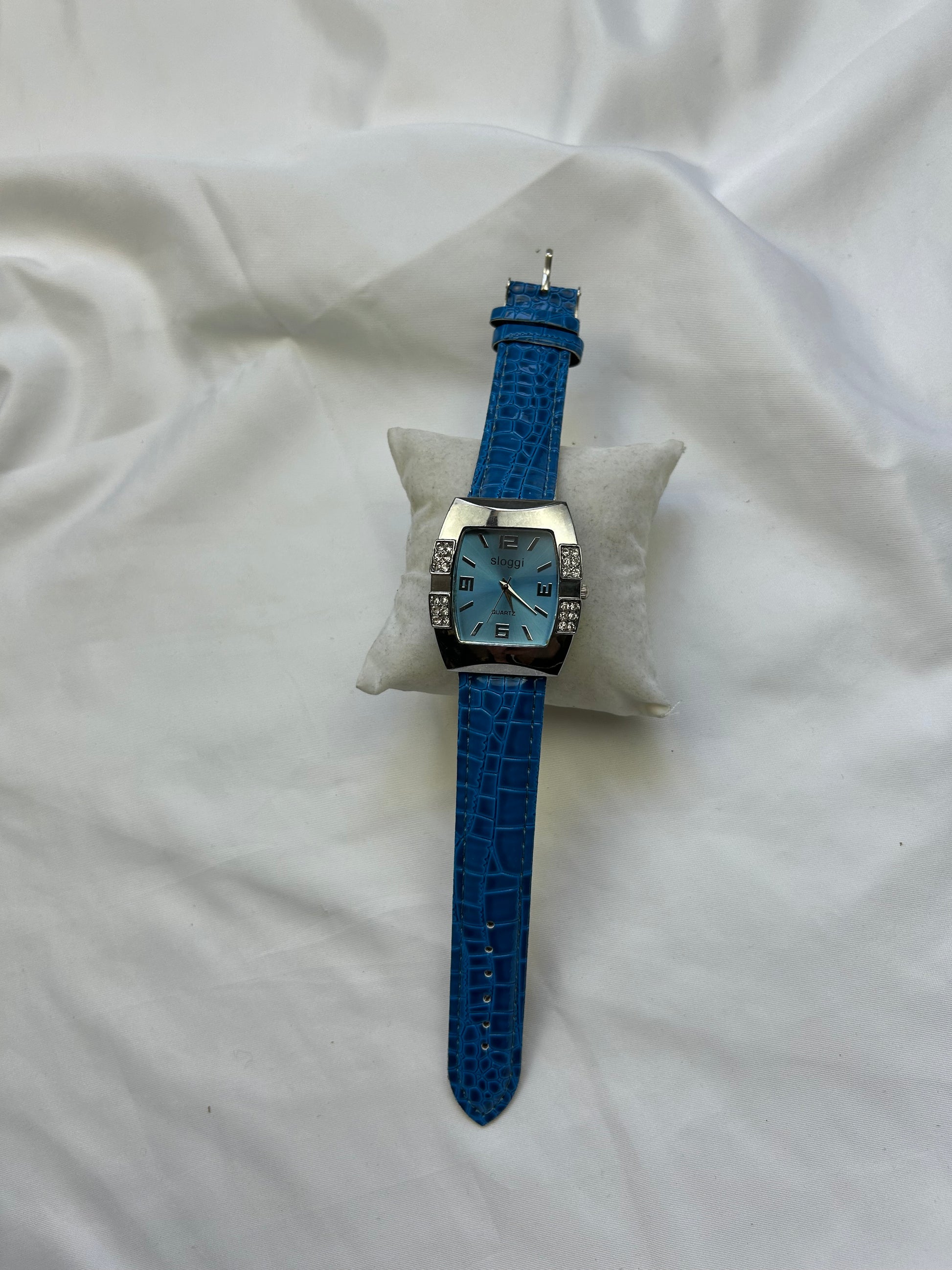 Vintage blue leather inox bracelet jewelry watch