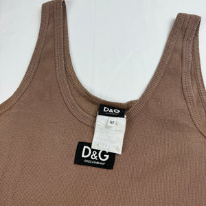 Brown cotton ribbed tight fit cami top (M)