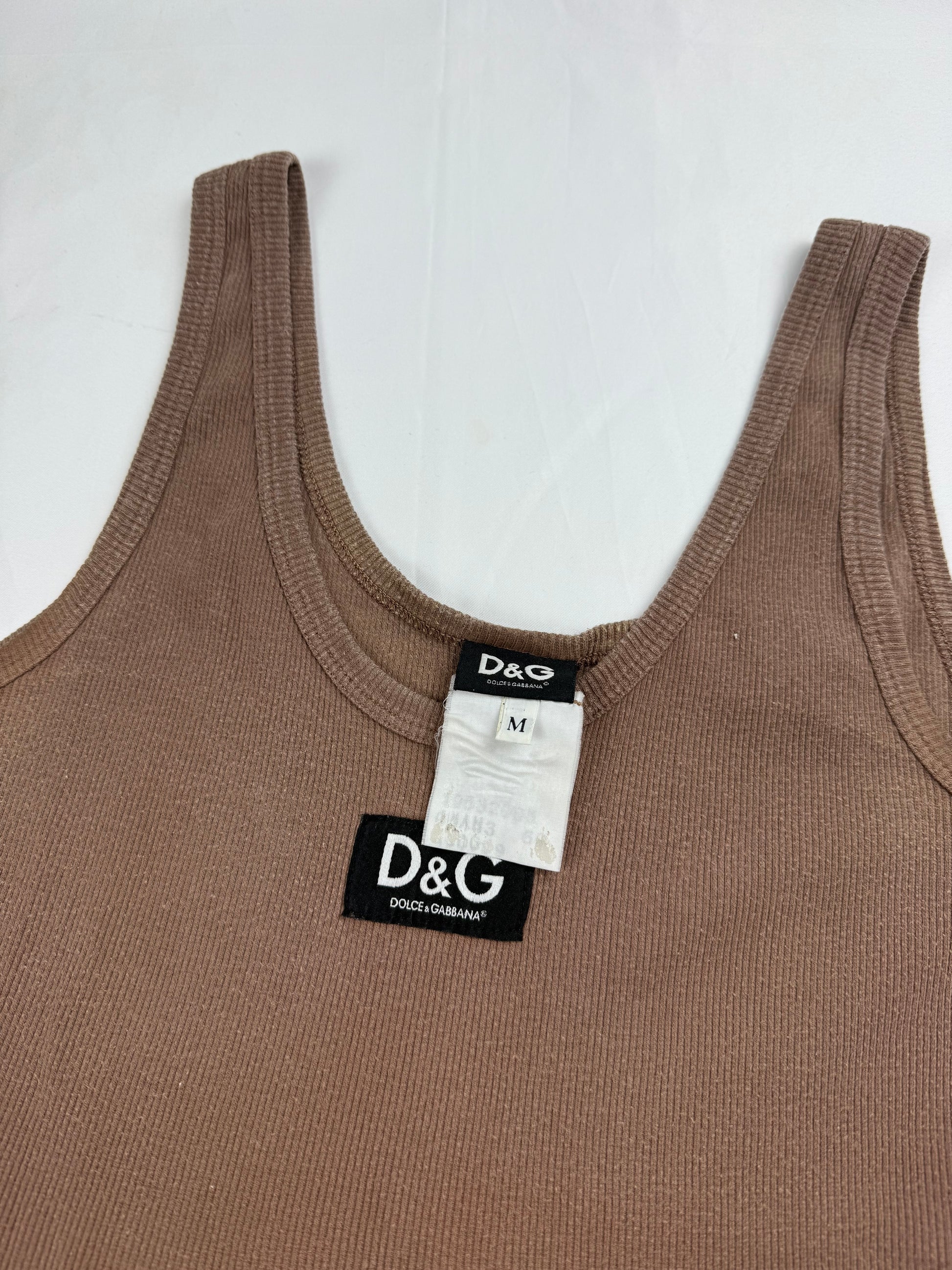 Brown cotton ribbed tight fit cami top (M)