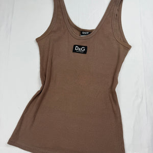 Brown cotton ribbed tight fit cami top (M)