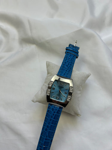 Vintage blue leather inox bracelet jewelry watch