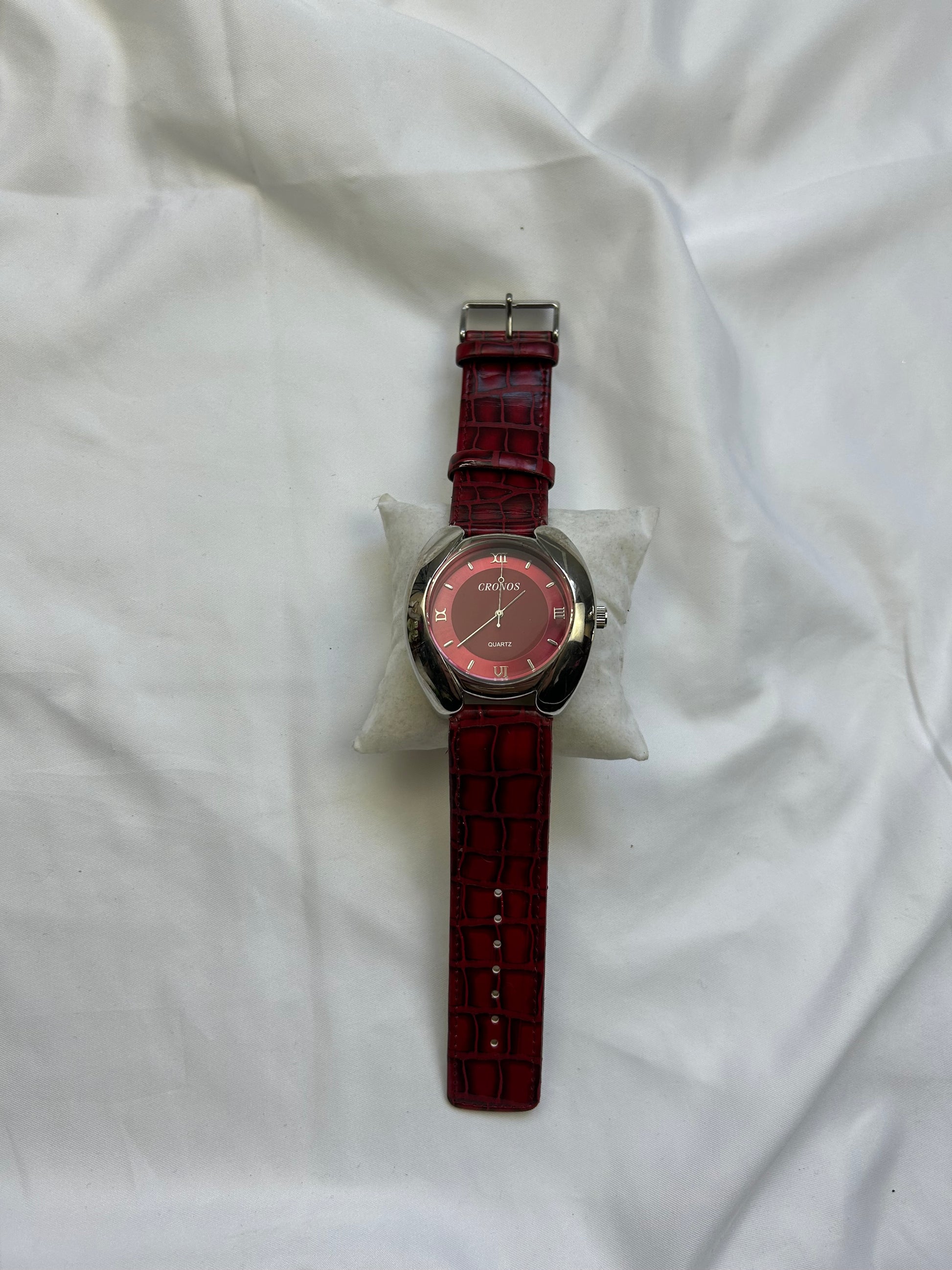 Vintage red leather inox bracelet jewelry watch