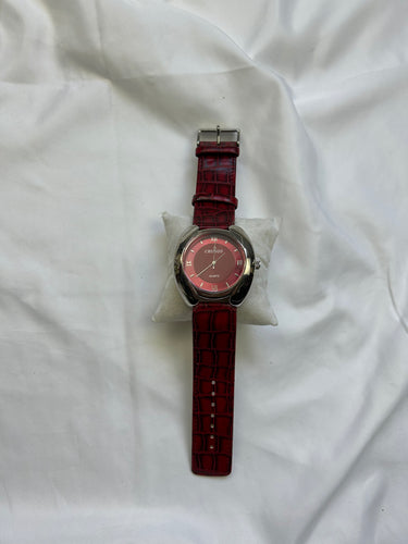 Vintage red leather inox bracelet jewelry watch