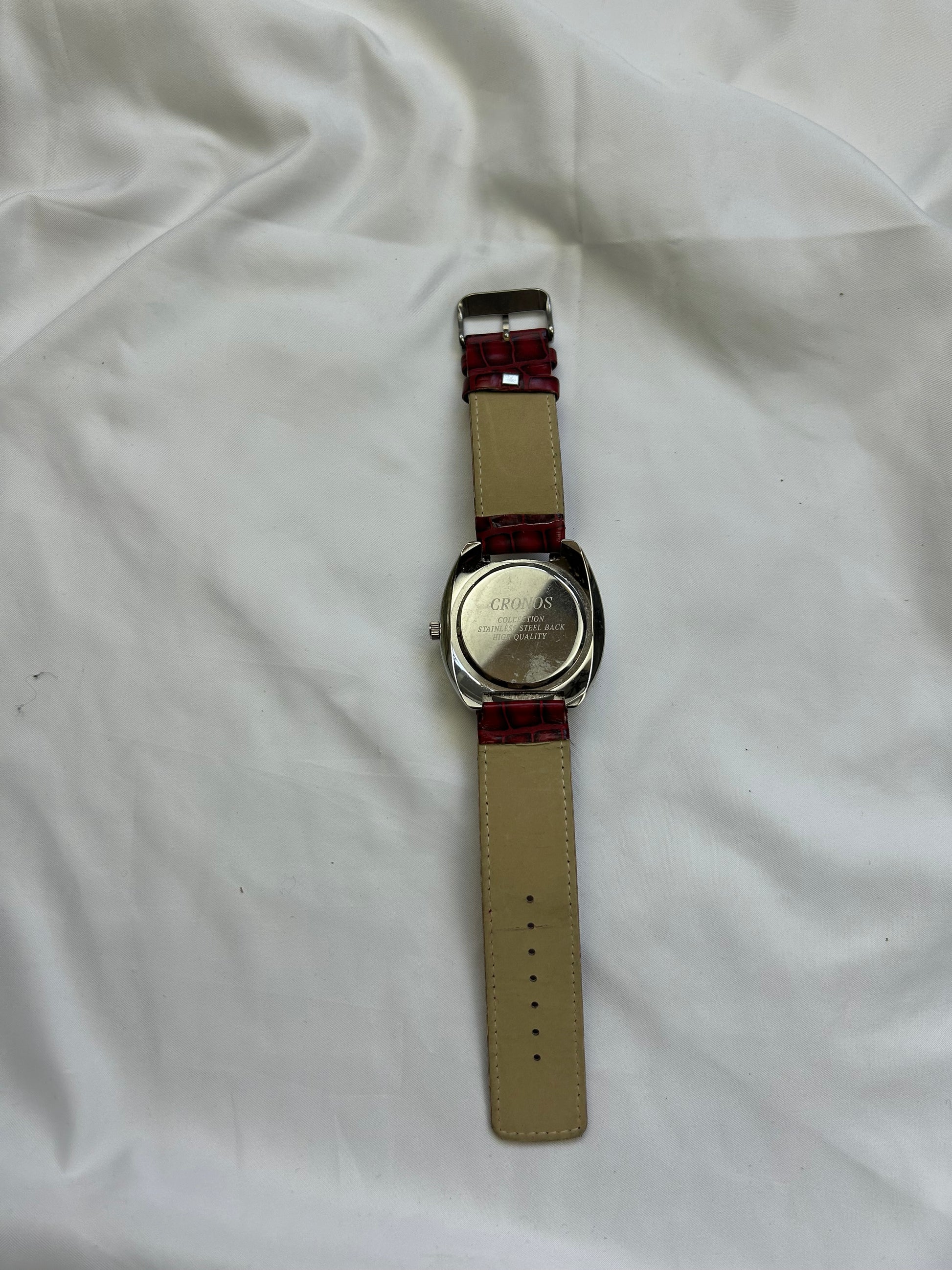 Vintage red leather inox bracelet jewelry watch