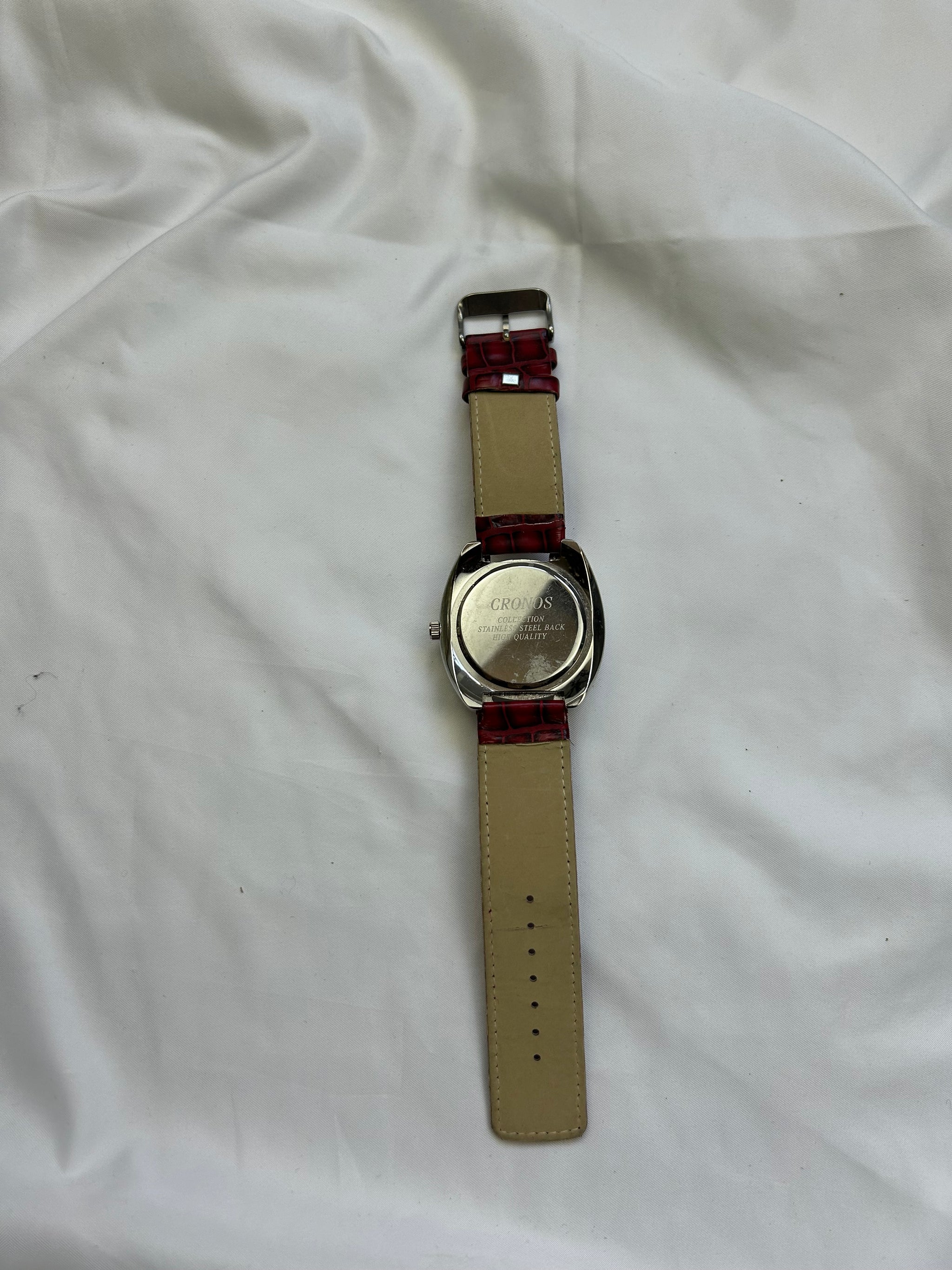 Vintage red leather inox bracelet jewelry watch