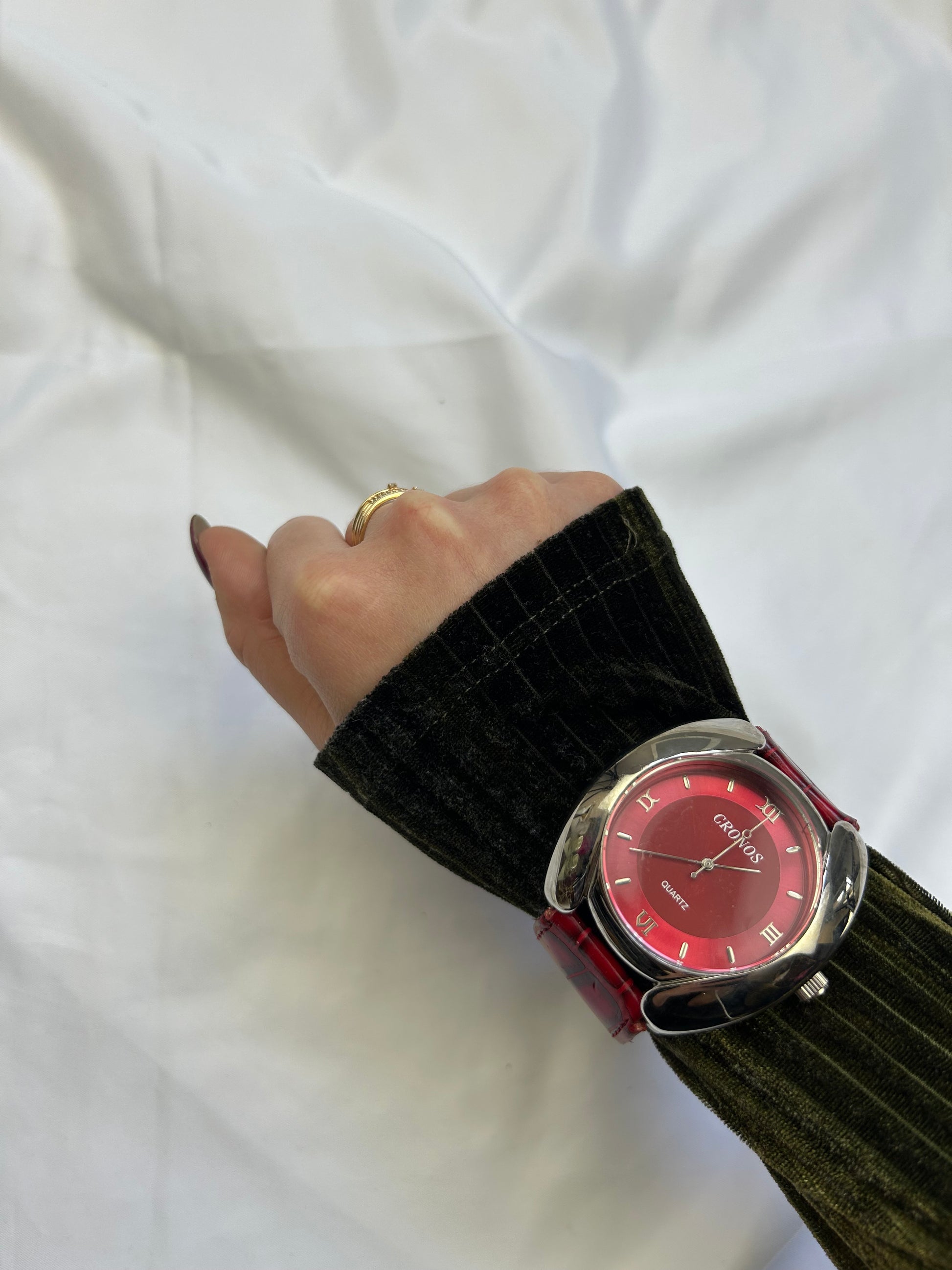 Vintage red leather inox bracelet jewelry watch