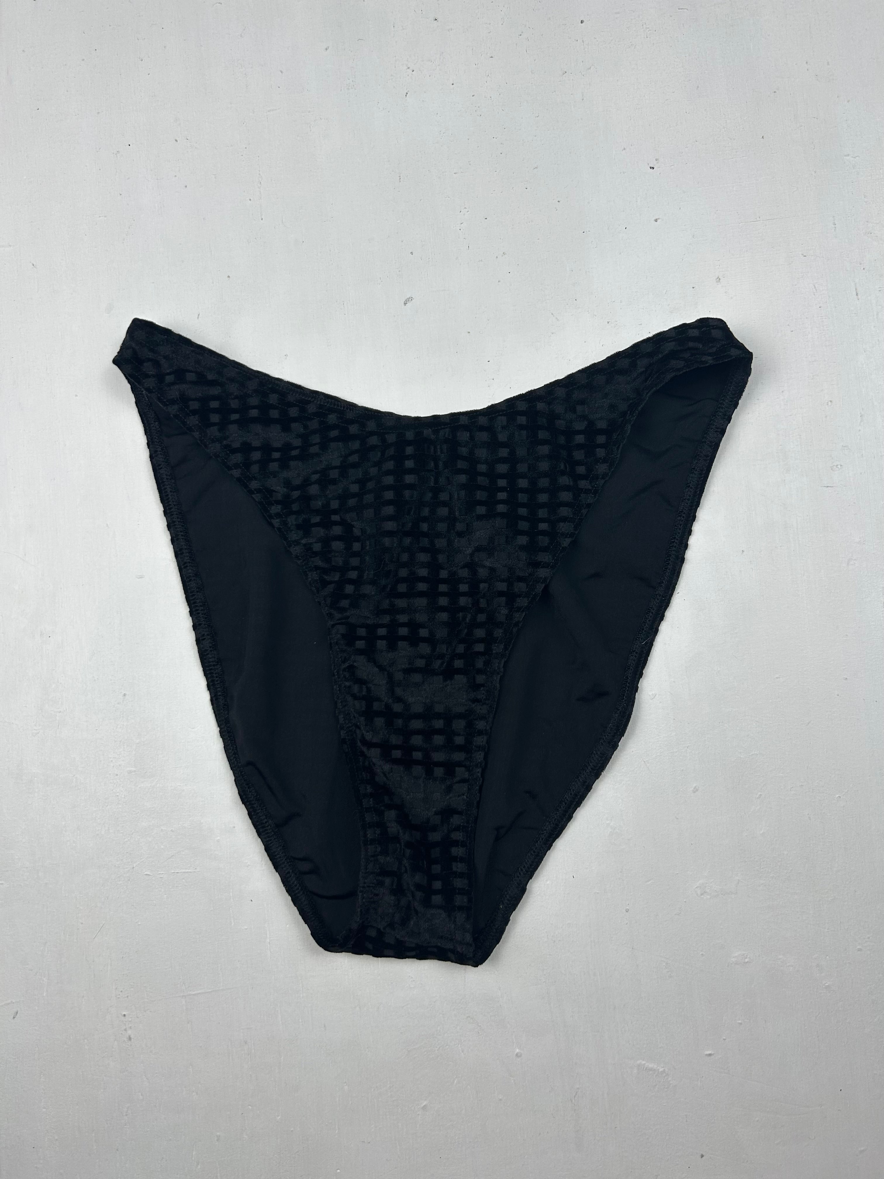 Velvet black high rise bikini bottom (M)