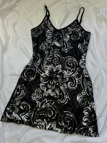 Black sequins mesh lined mini dress (S/M)