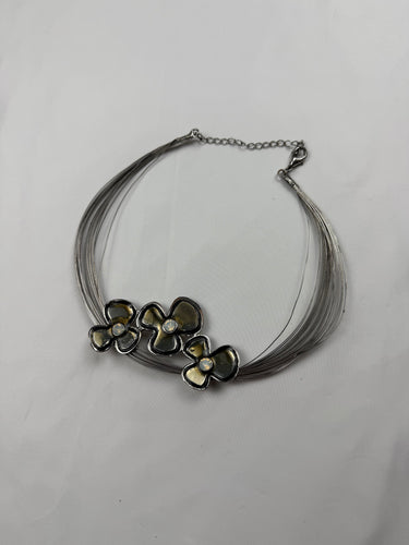 Silver stainless steel floral necklace