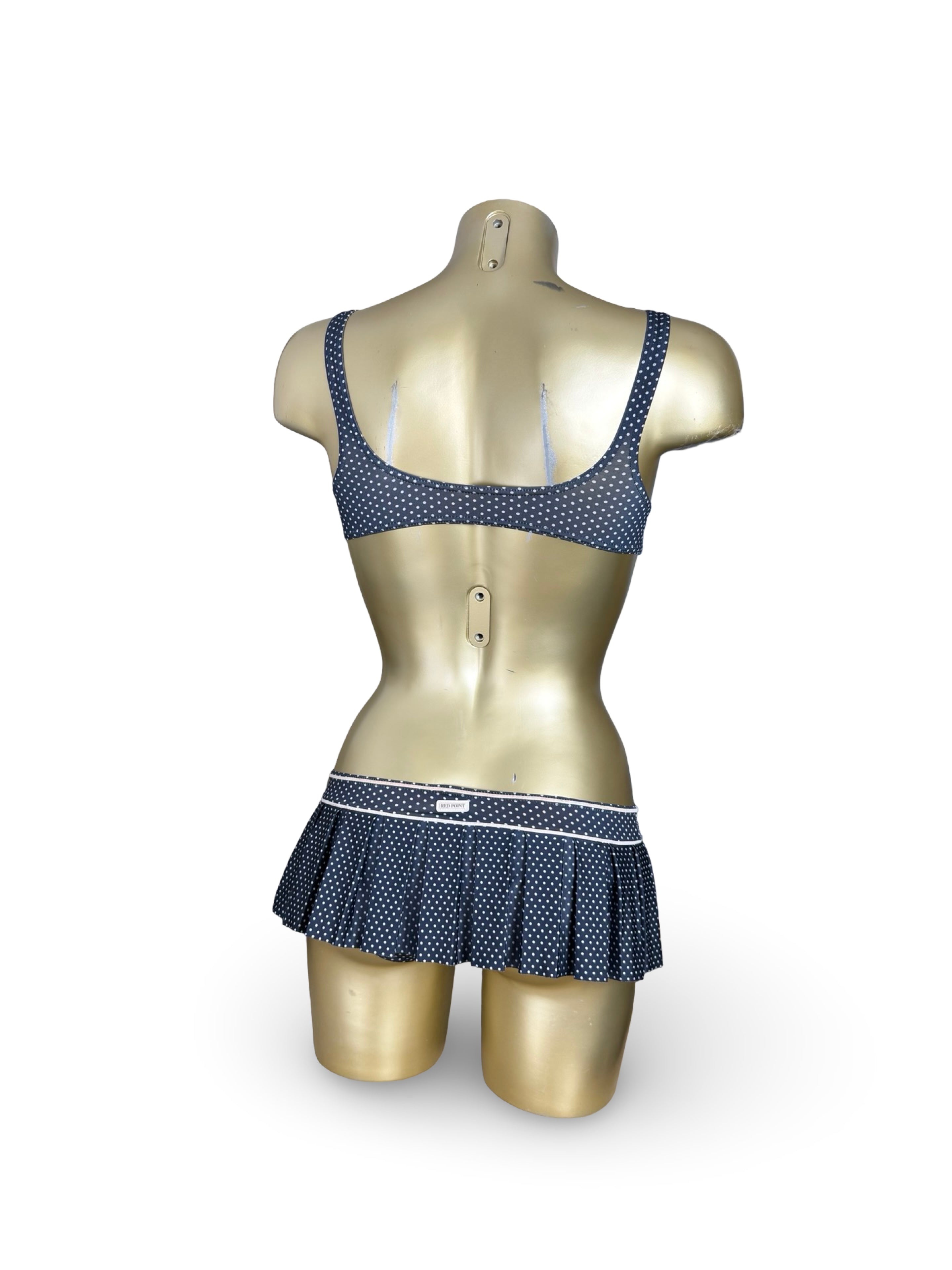 Navy polka dots mini skirt bikini set (XS)
