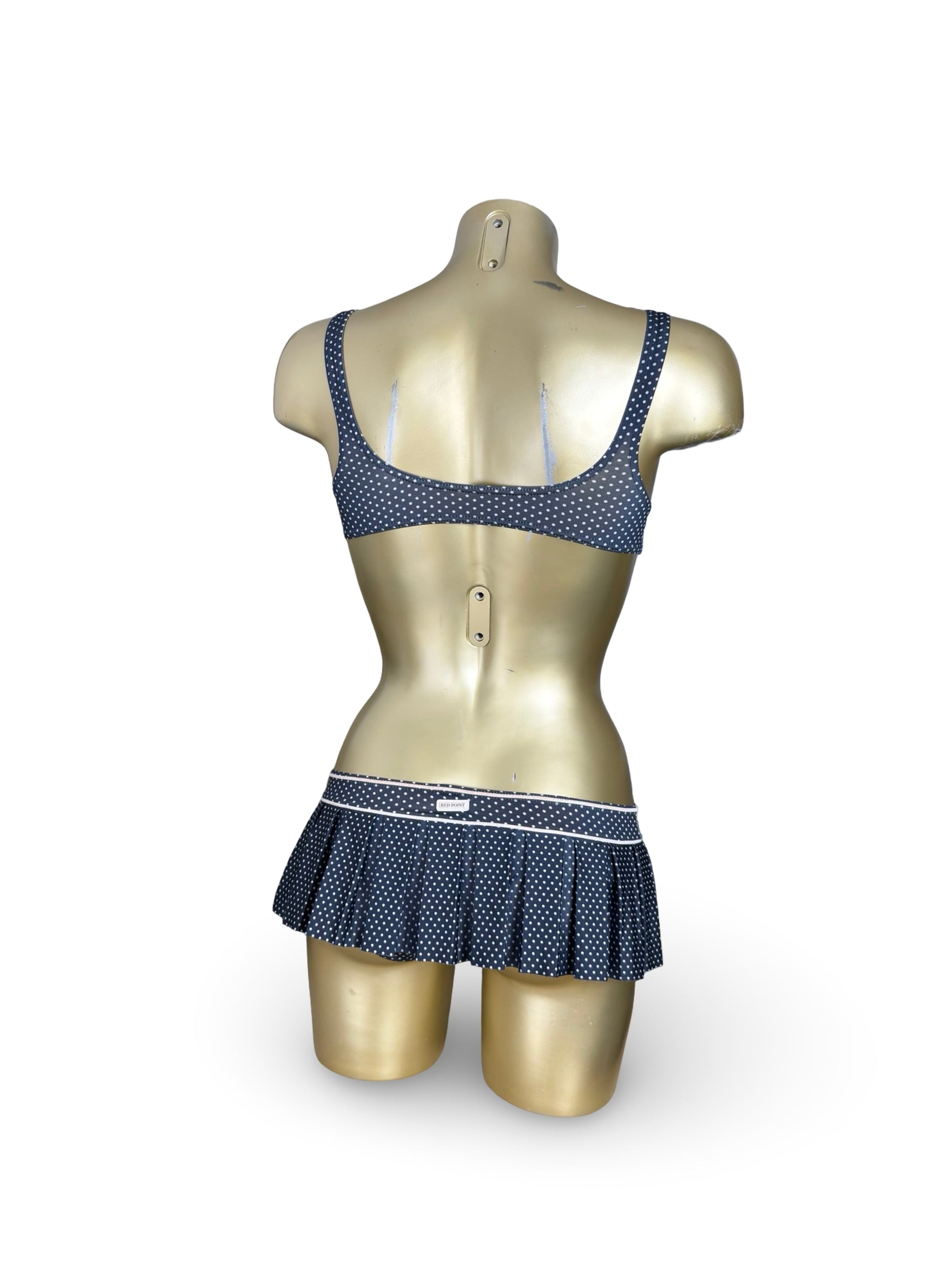Navy polka dots mini skirt bikini set (XS)