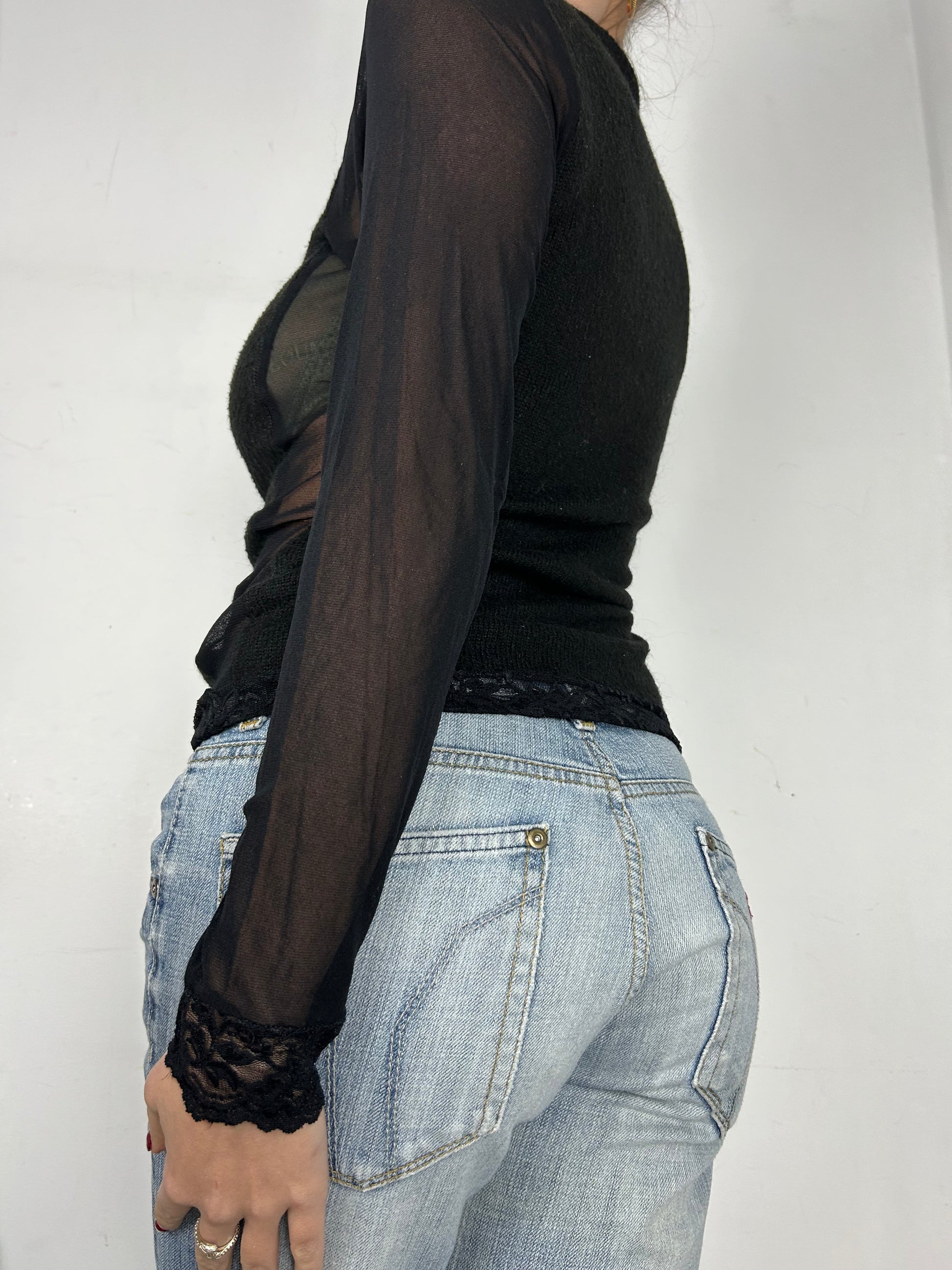 Black bi fabric zip up mesh  jumper (S/M)