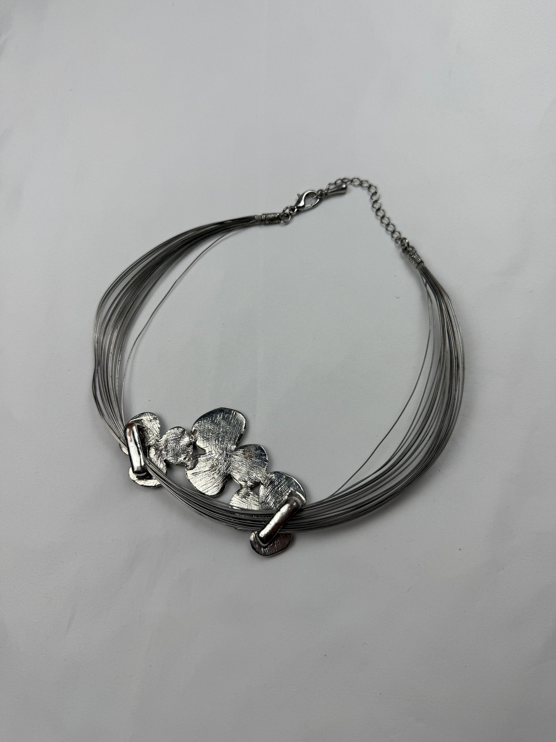 Silver stainless steel floral necklace