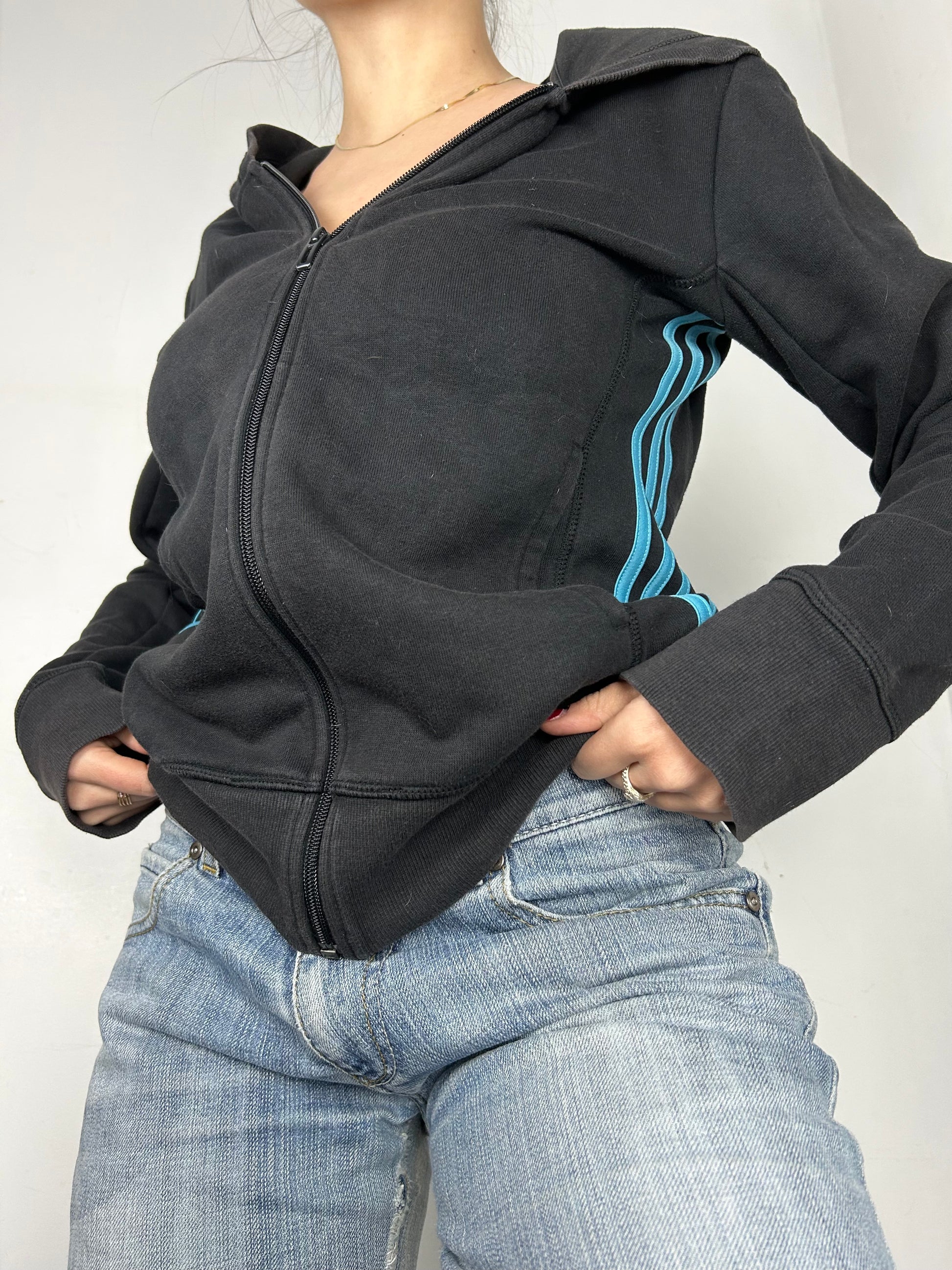 Black striped zip up sweatshirt hoodie (S)