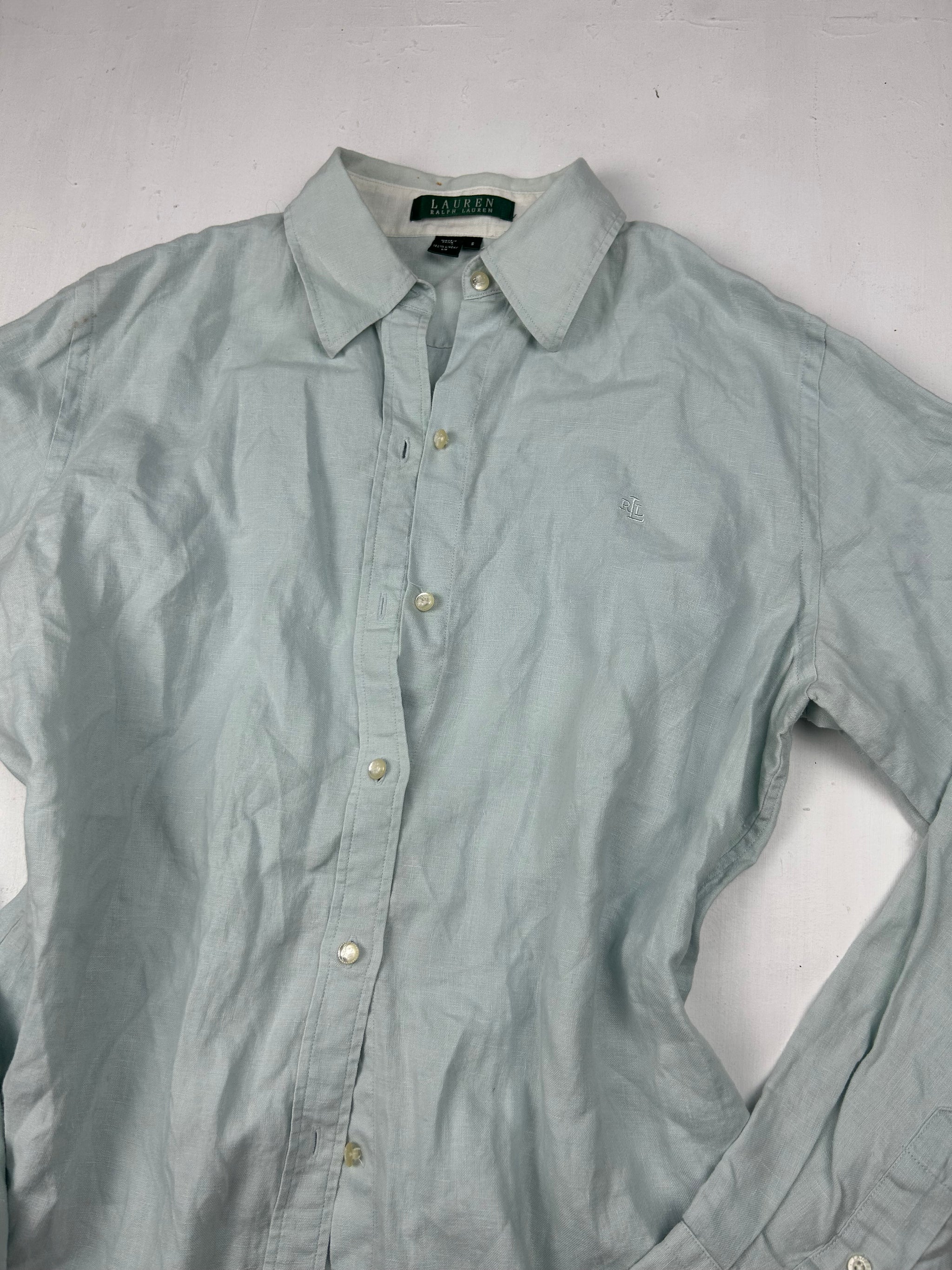 Baby blue 100% linen long sleeves shirt (S/M)