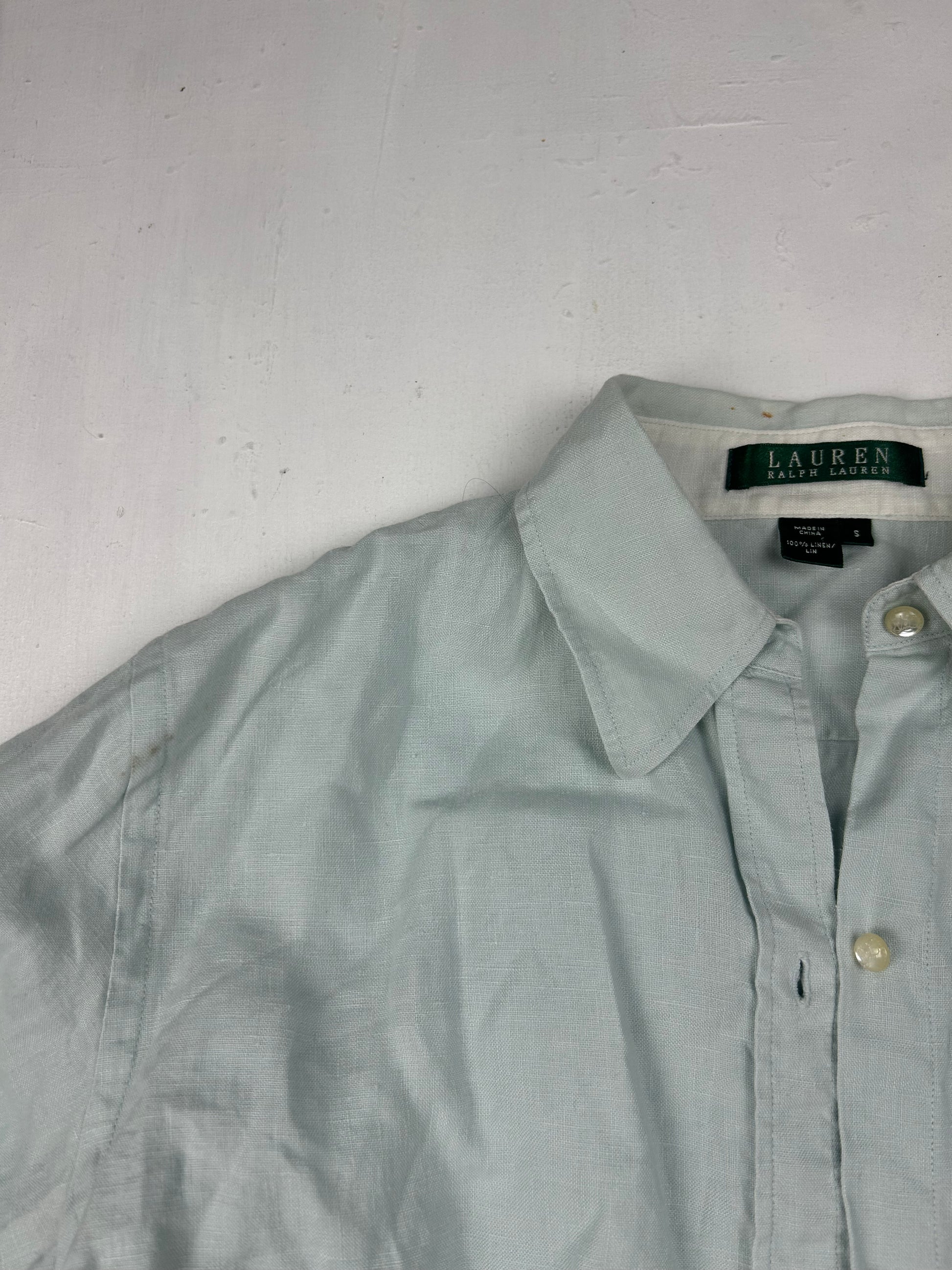 Baby blue 100% linen long sleeves shirt (S/M)