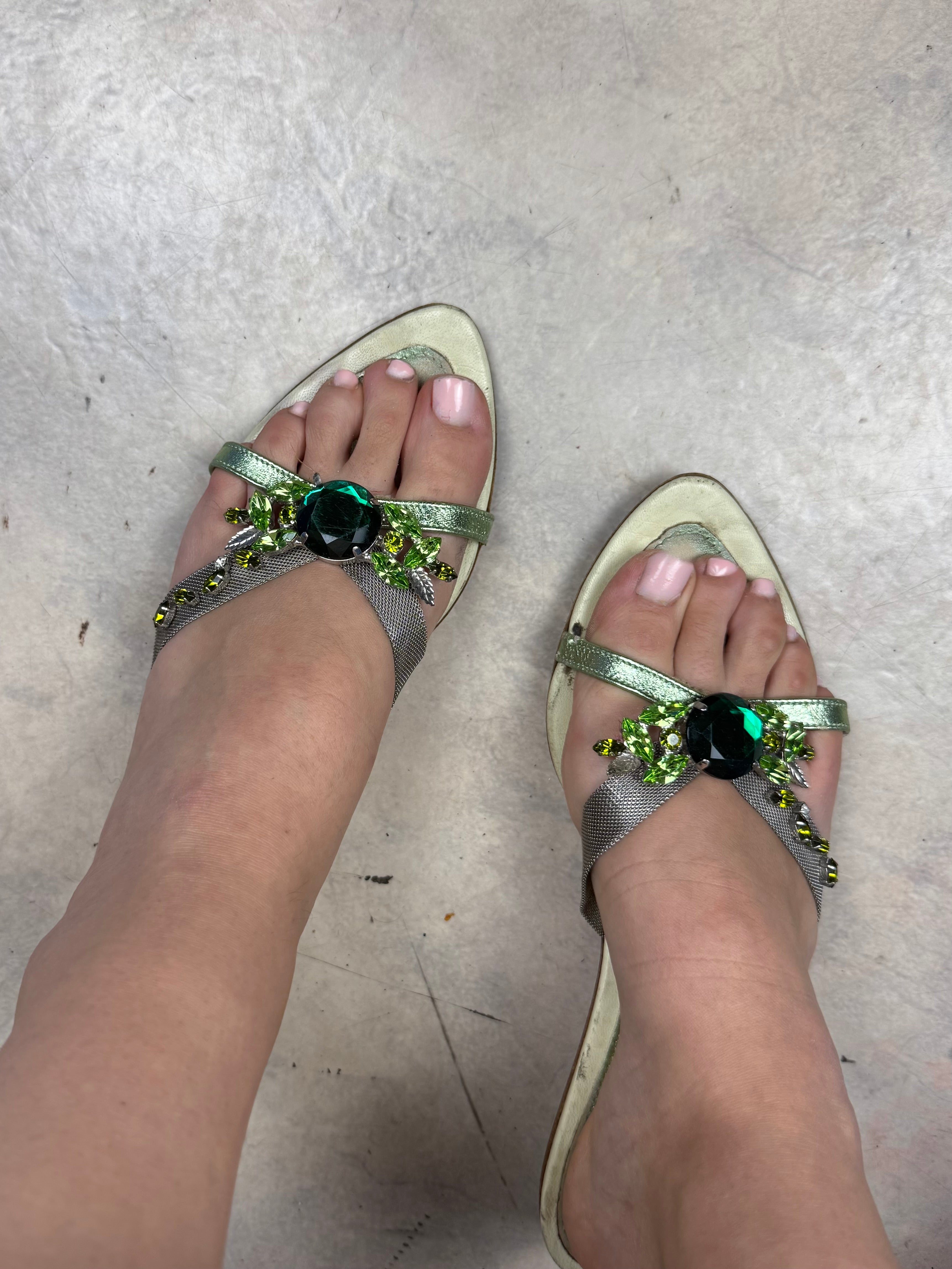 Green rhinestone kitten heels mules (38.5)