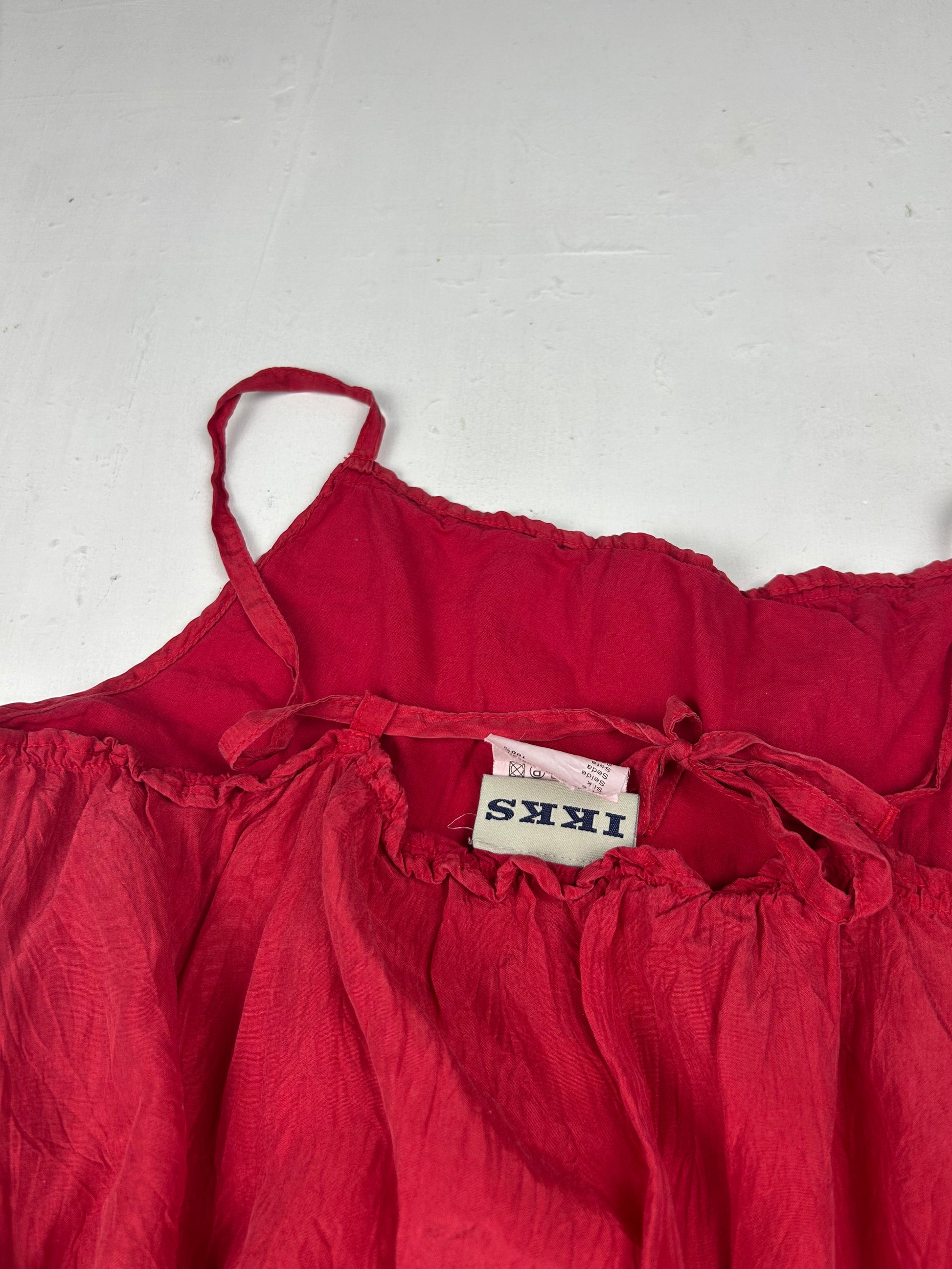 Red summer mini dress 100% real silk (S)