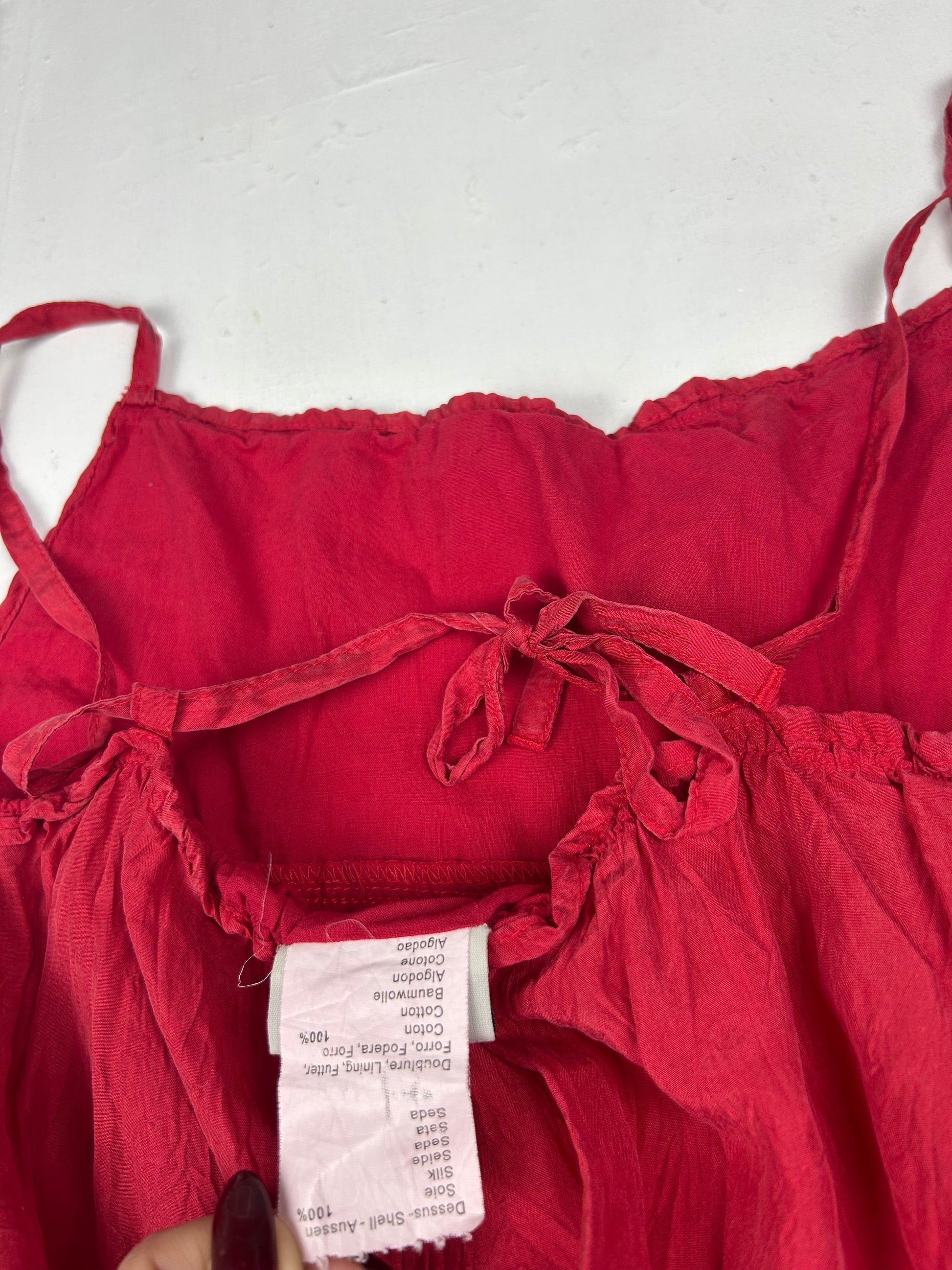Red summer mini dress 100% real silk (S)
