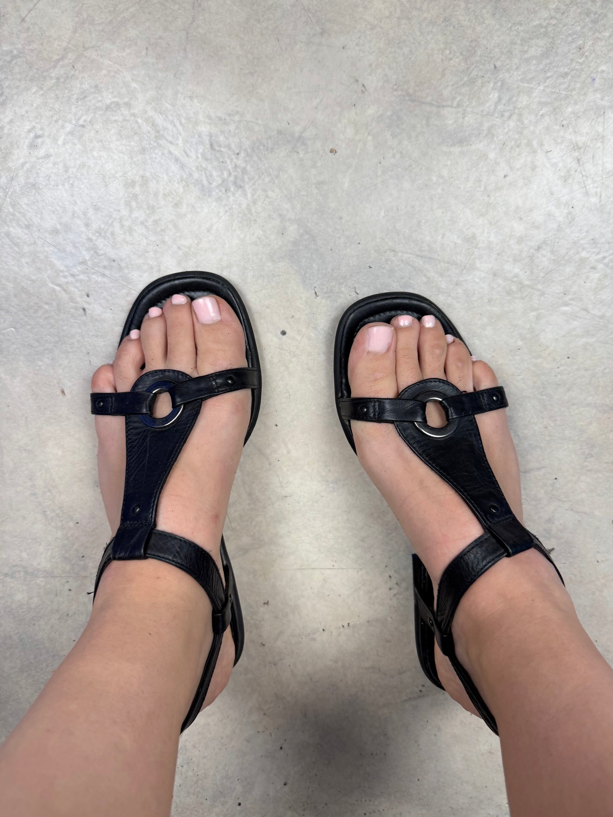 Black buckle belt real leather shoes (36)