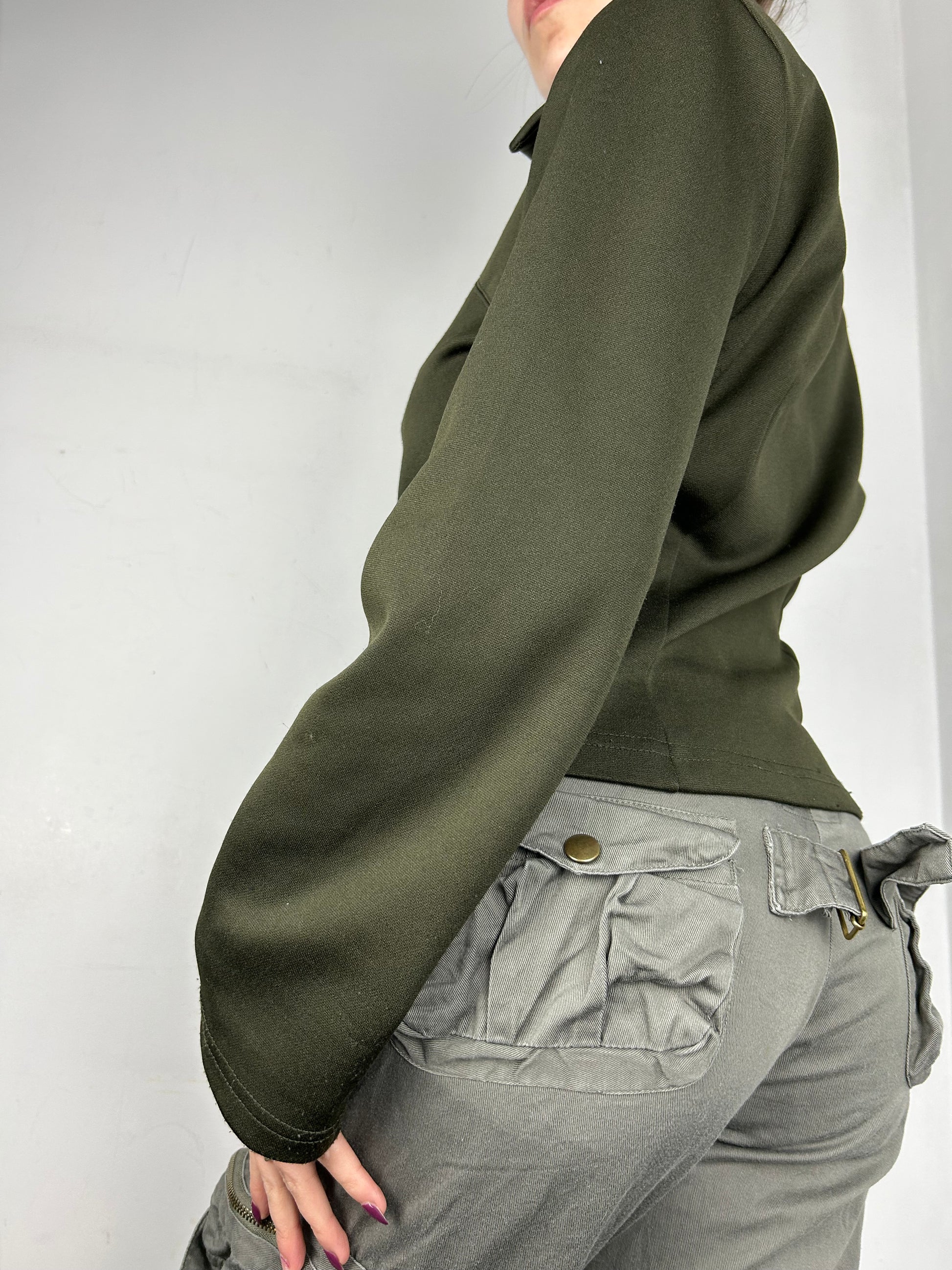Khaki zip up biker jacket (M)