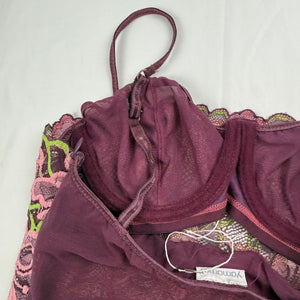 Purple mesh floral bustier babydoll top (S)