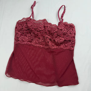 Red mesh floral bustier babydoll top (S/M)