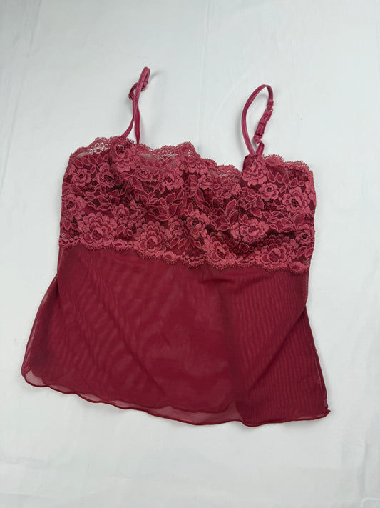 Red mesh floral bustier babydoll top (S/M)