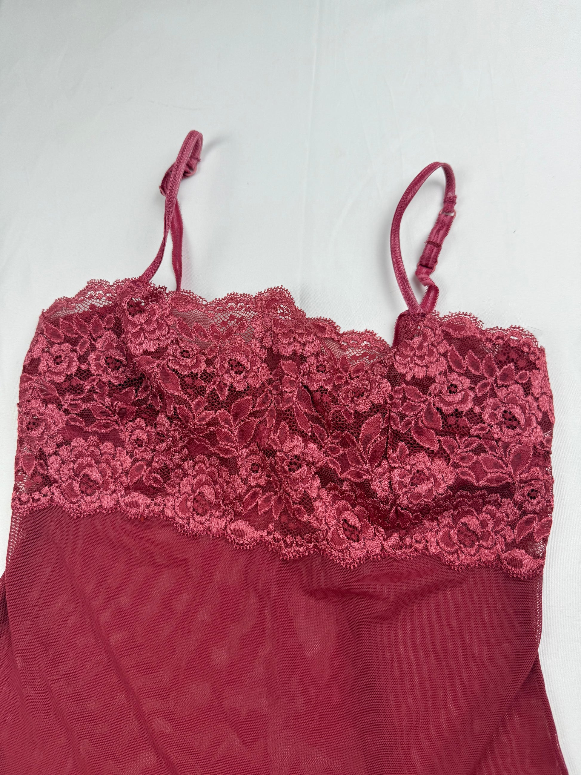 Red mesh floral bustier babydoll top (S/M)