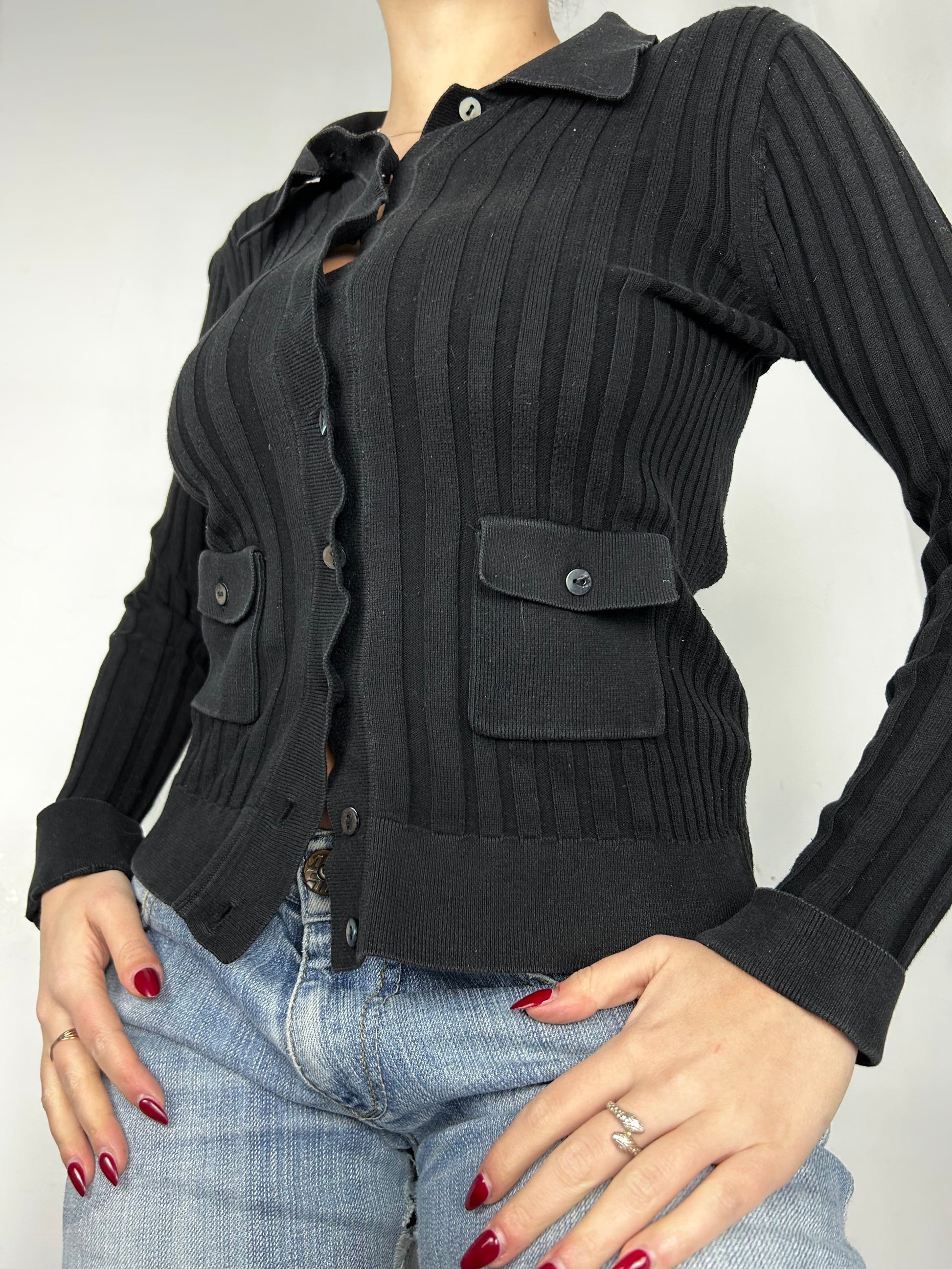 Black ribbed cardigan jumper (S)