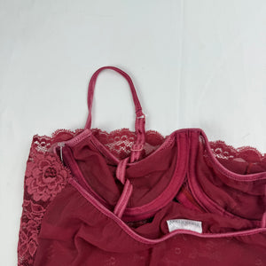 Red mesh floral bustier babydoll top (S/M)