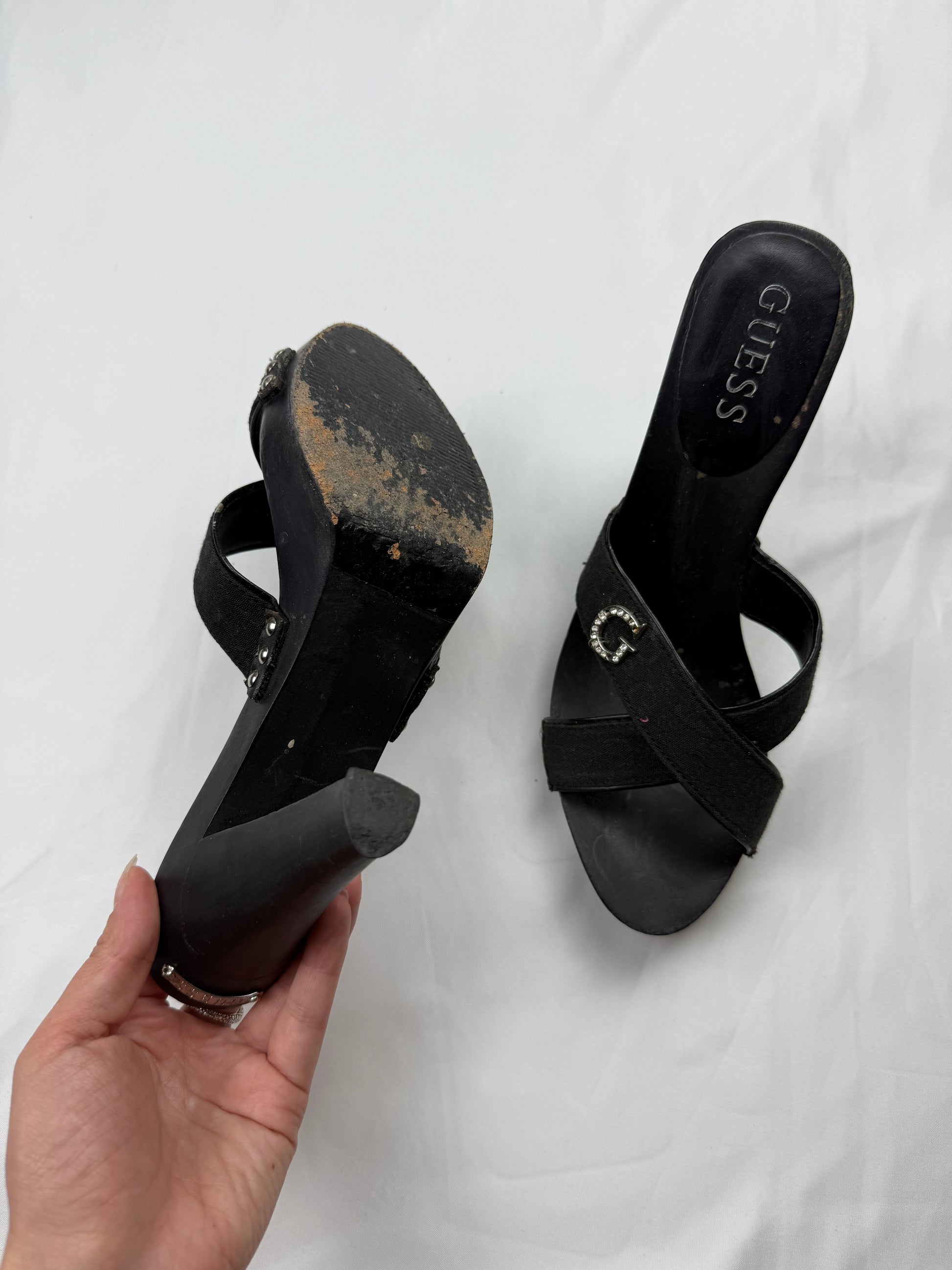 Black real leather mules heels (38)